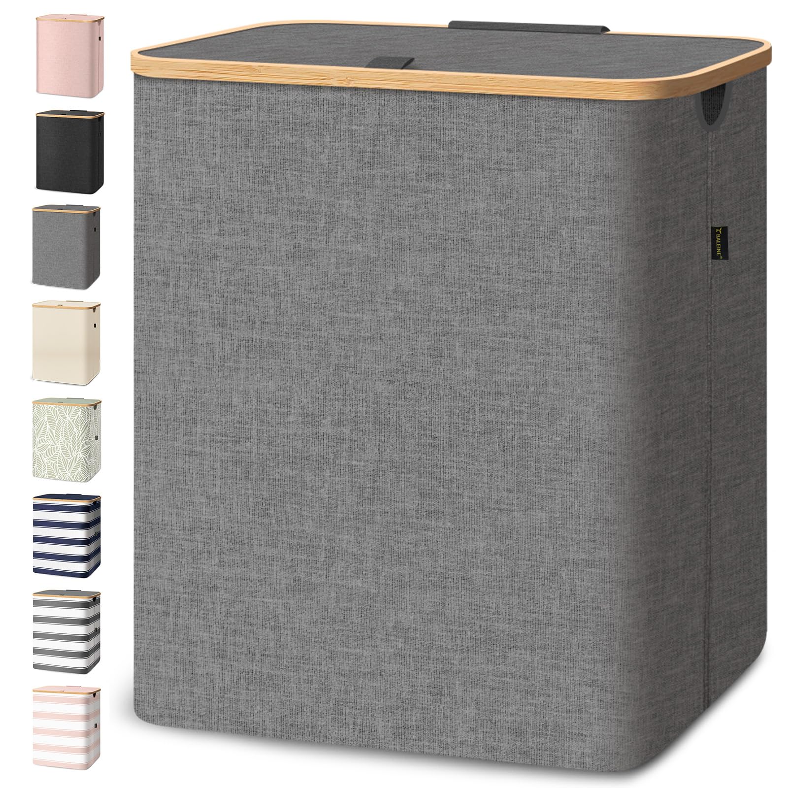 BALEINE Laundry Hamper with Lid, Tall Laundry Baskets with Bamboo Pull Handles, Large Laundry Bin with Internal Support (36 Gal/140L, Grey)