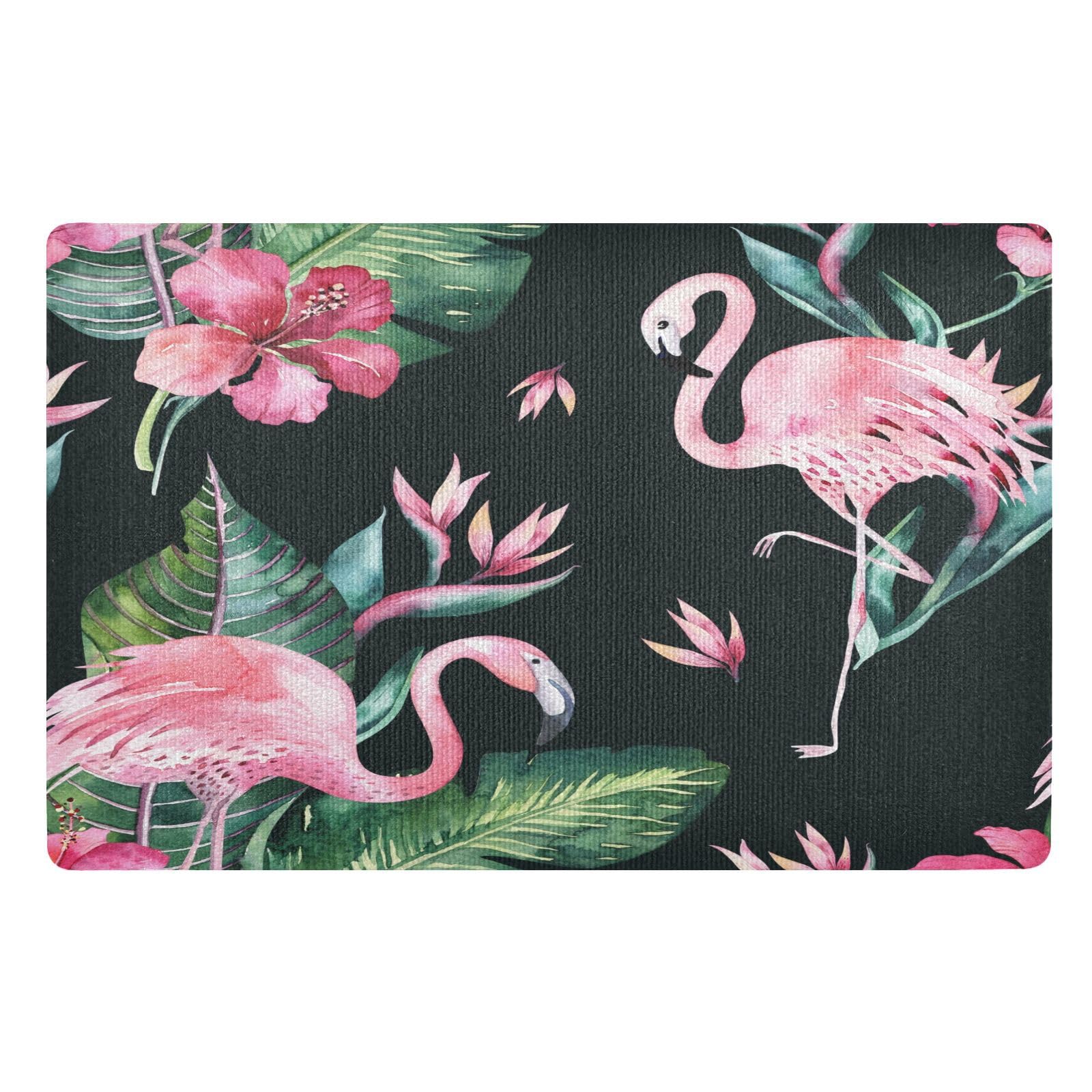Paillasson antidérapant absorbant flamant rose 50x80 tapis entrée noir