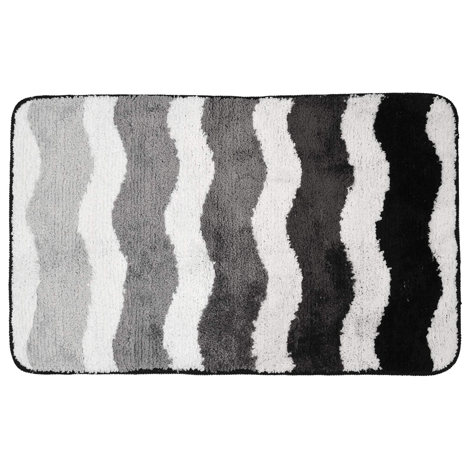 Micro-Pro Absorbent Thick Soft Modern Waves Design Bathroom Bath Shower Mat Non Slip Backing (Grey, 50 x 80cm)