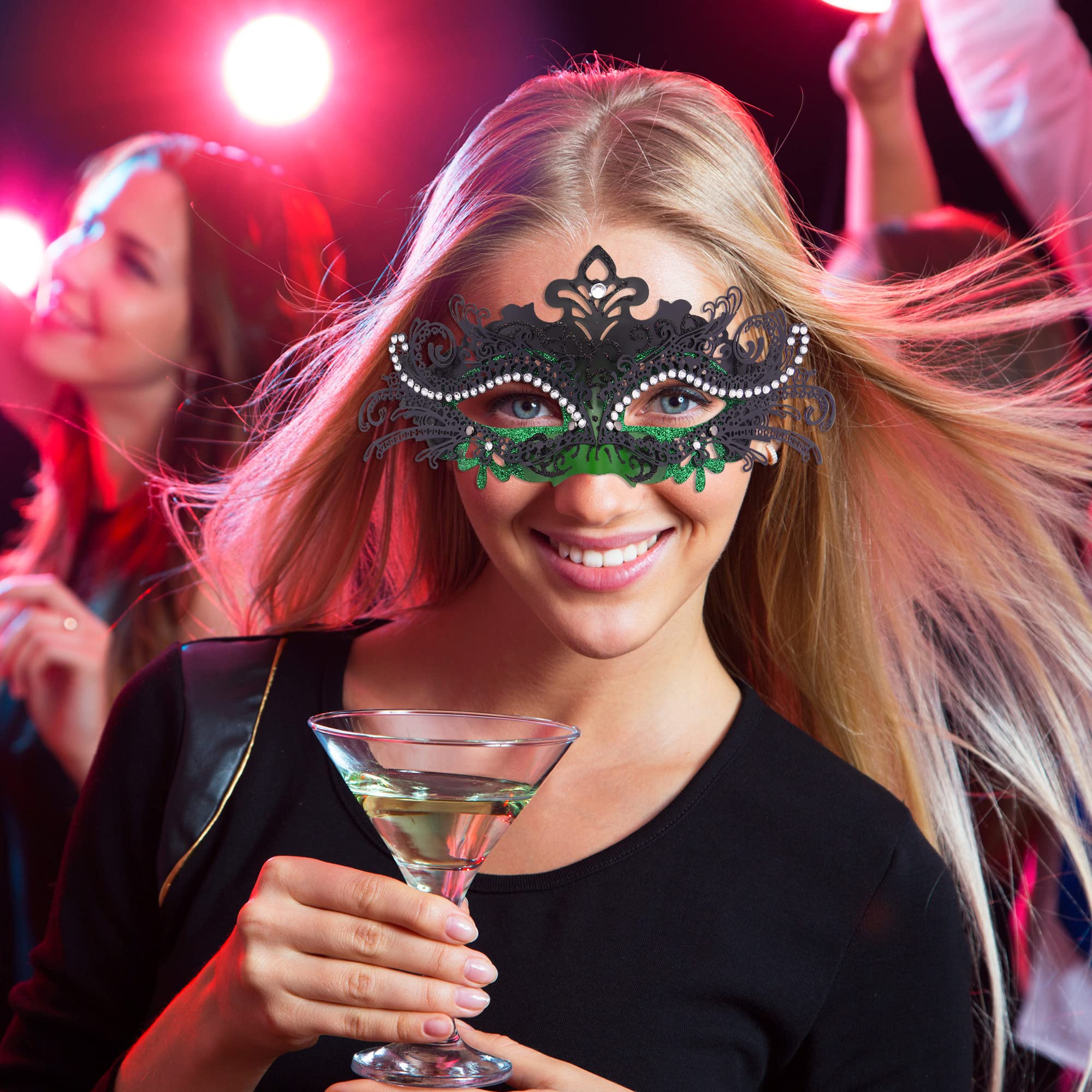 SIQUK Couple Masquerade Masks Metal Venetian Party Mask Halloween Costume Mask Mardi Gras Mask for Couples Women and Men: Inlaid Alloy Black & Green