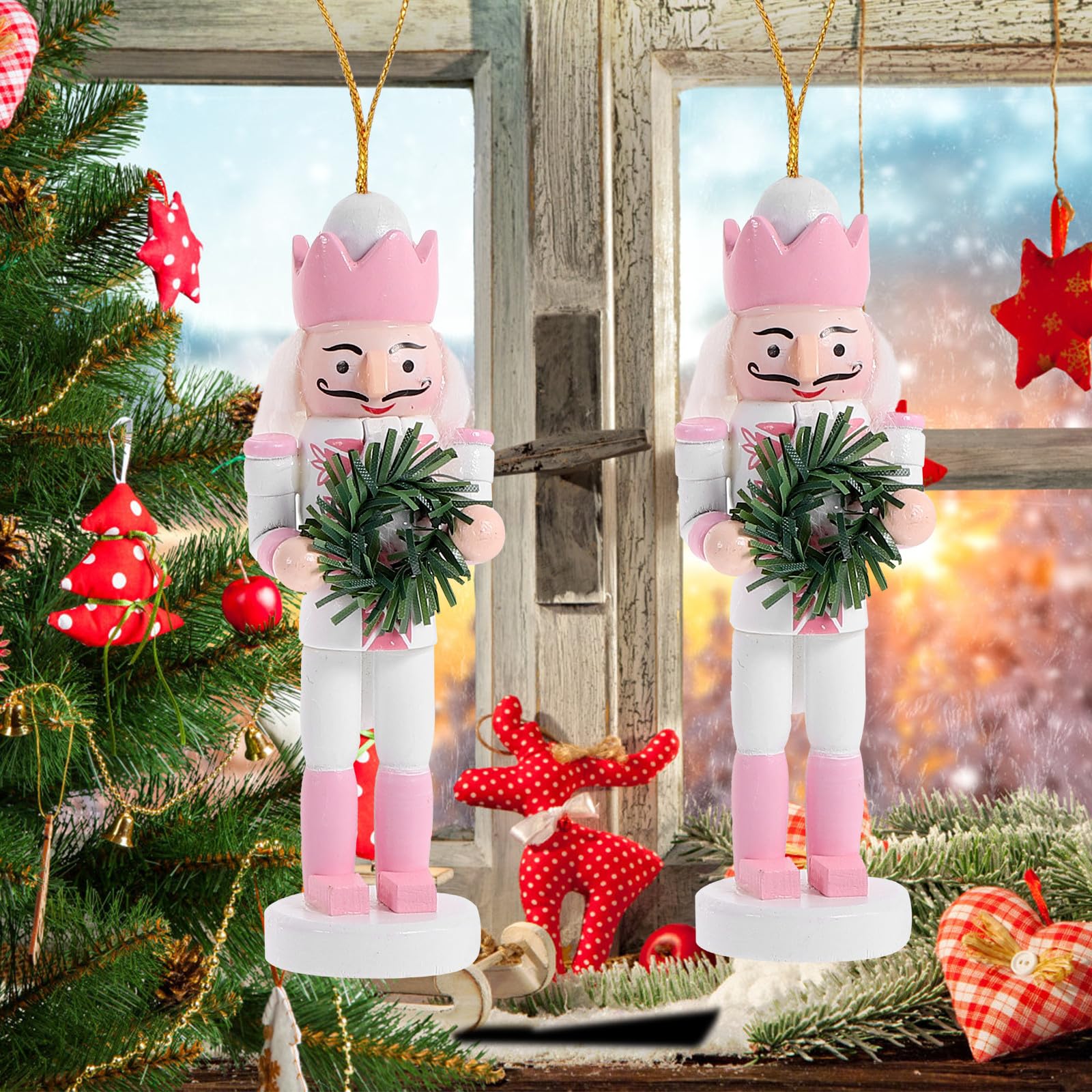 FRCOLOR 15 Piezas Cascanueces Navideño de Madera Colgante, Rosa