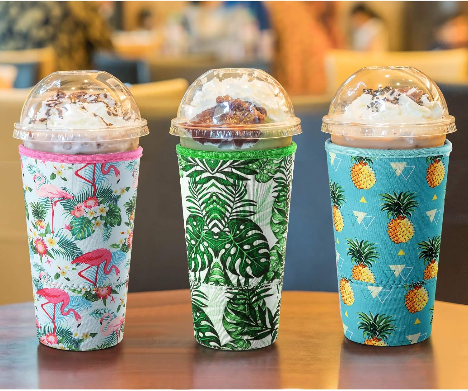 Patelai 4 Pieces Reusable Iced Coffee Sleeve Cup Insulator for Cold Drinks Beverages and Holder for Most Coffee(30-32 oz Large,Fruit Style)