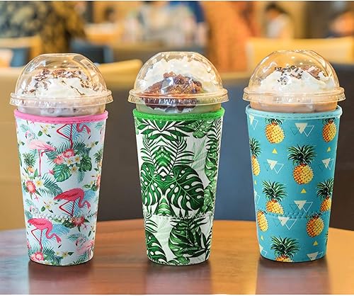Vista 71 de Patelai Funda aislante reutilizable para café helado, 4 piezas, para bebidas frías, bebidas y soporte para la mayoría de los cafés