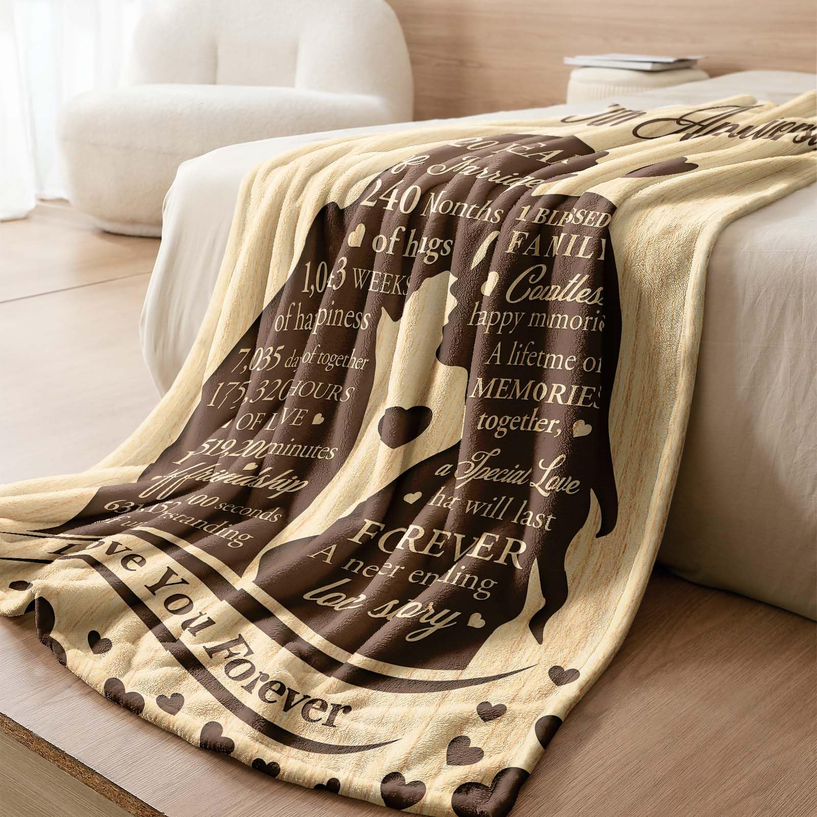 Coperta 20° Anniversario: Plaid In Flanella Con Scritta, Regalo Romantico Per Coppie, 127x152 Cm