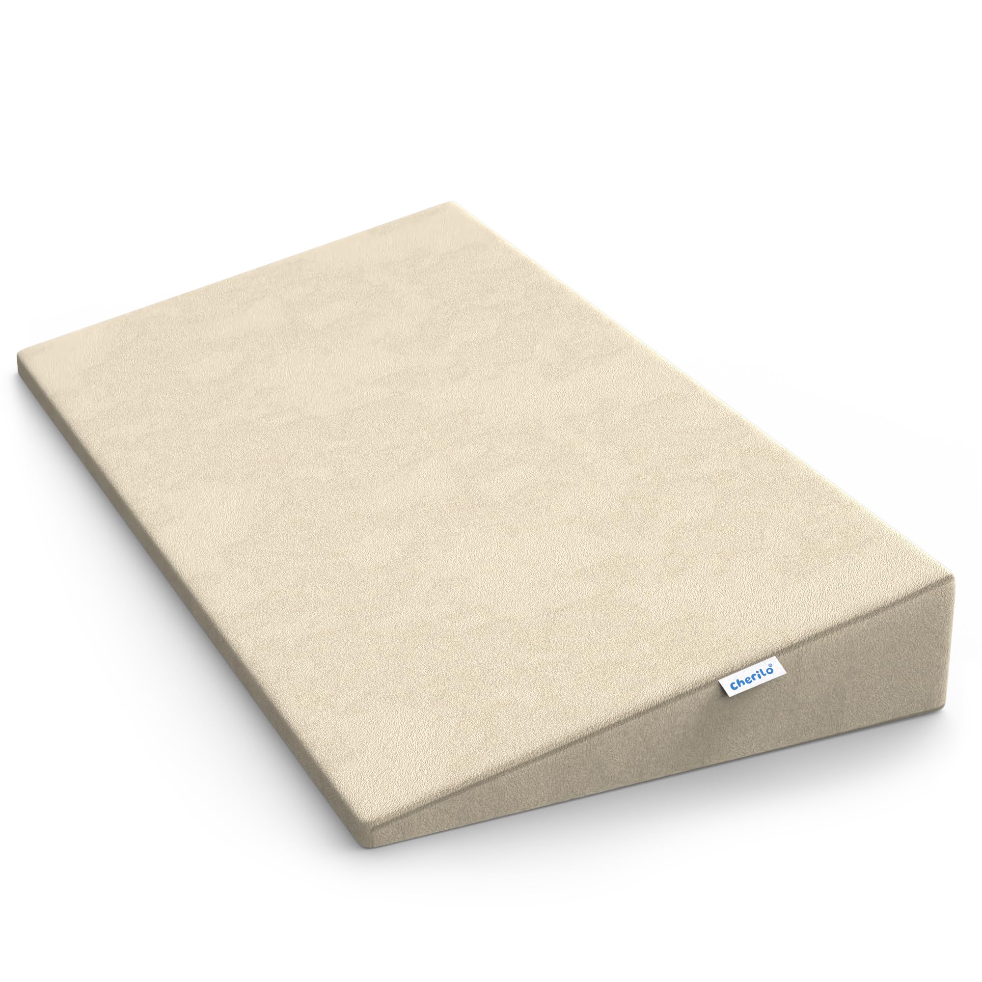 Full Size Elevated Wedge Pillow for Baby Crib & Mattress, Helps to Elevate Baby for Acid Reflux, Colic, GERD, Heat Burn & Vomiting | 28" x 14" x 3" | - with Removable Velvet Cover - Cream