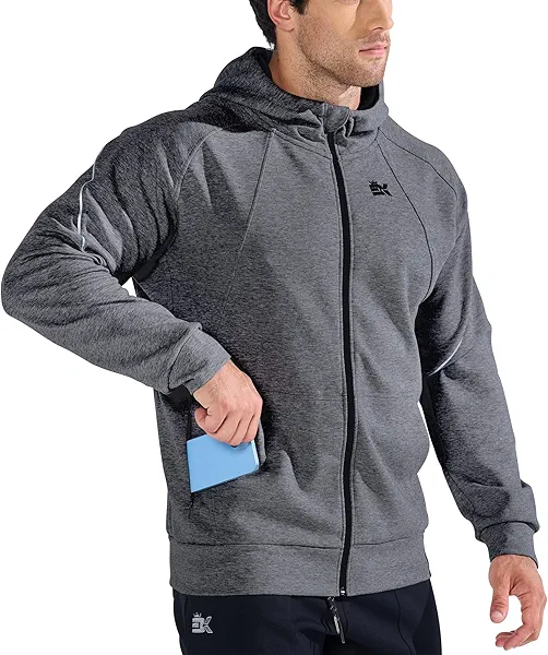 BROKIG Mens Stealth Zip Up Hoodie,Full-Zip Track Running Jacket Hooded Sportswear,Soft Casual Gym Hoodie Sweatshirts
