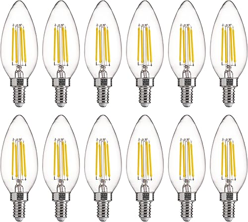 FLSNT Bombillas LED regulables de 5000 K para candelabros equivalentes a 60 W, bombillas LED E12, 550 LM, 90+ CRI alto, paquete de 12