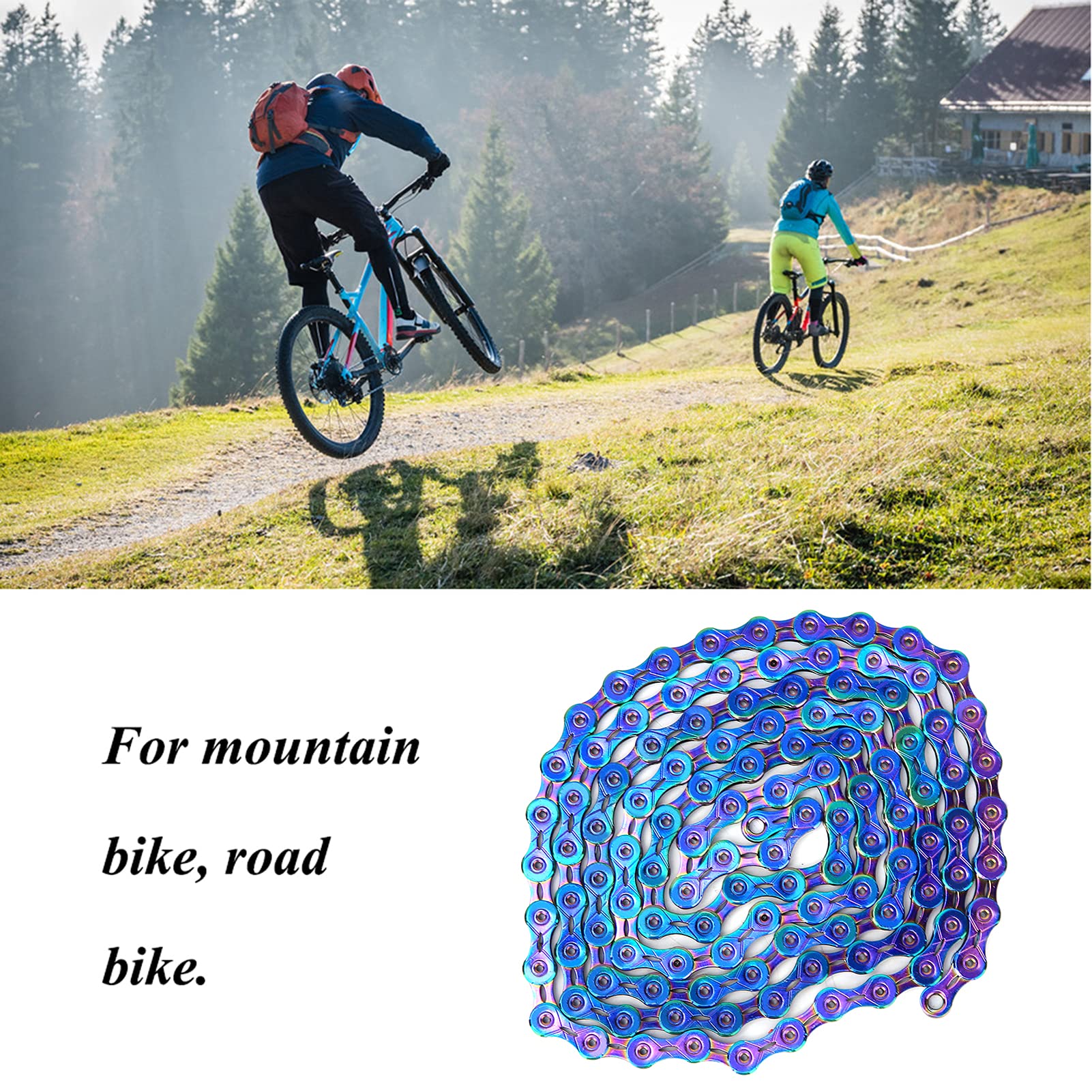 Cadena de Velocidad Variable para Bicicleta con Revestimiento de Nitruro de Titanio Inoxidable, Fácil Instalación, 10 Velocidades y 116 Secciones (Totalmente hueco 11 velocidades)