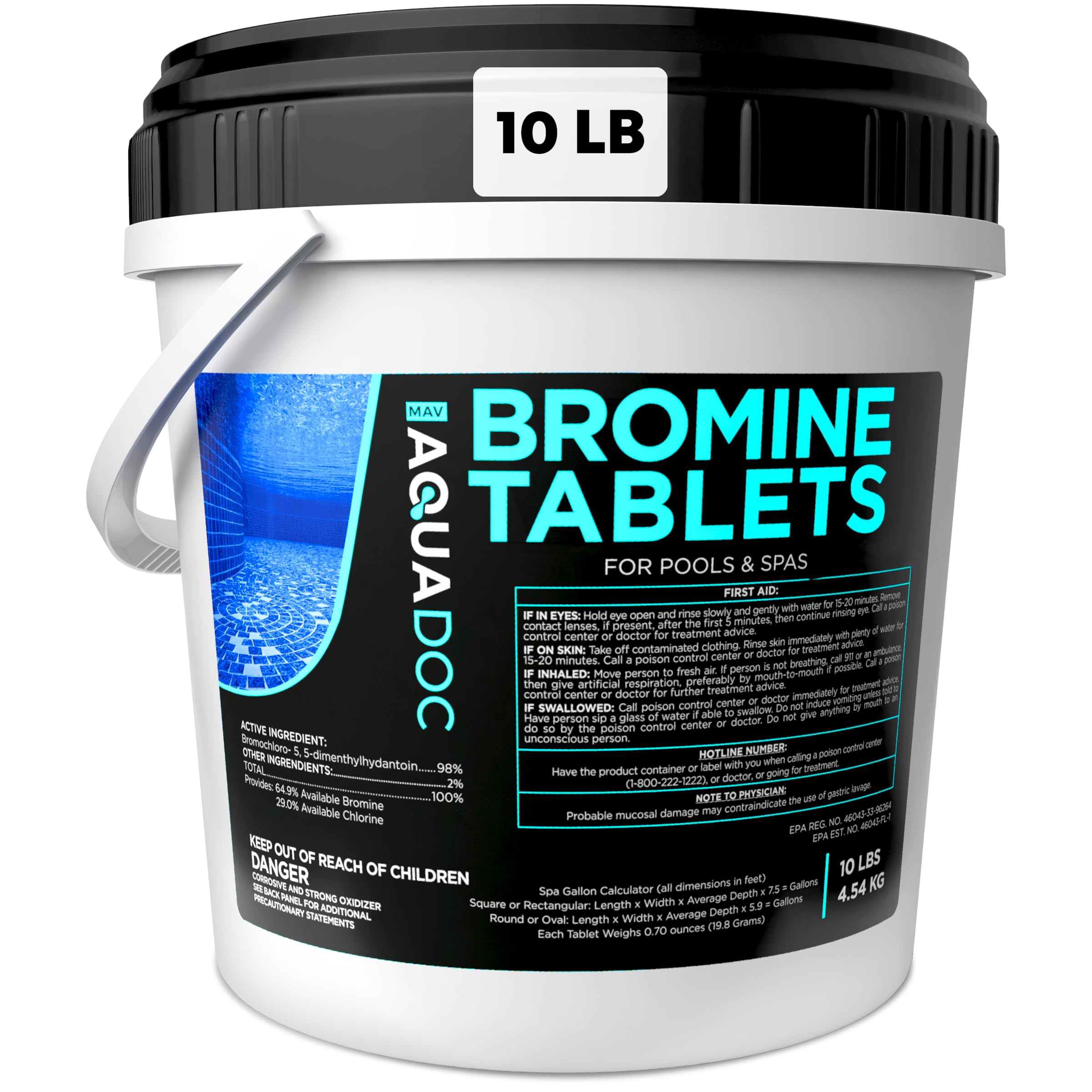 AquaDoc 1 Inch Bromine Tablets for Spas, Hot Tubs &amp; Pools - 10lb Sanitizer