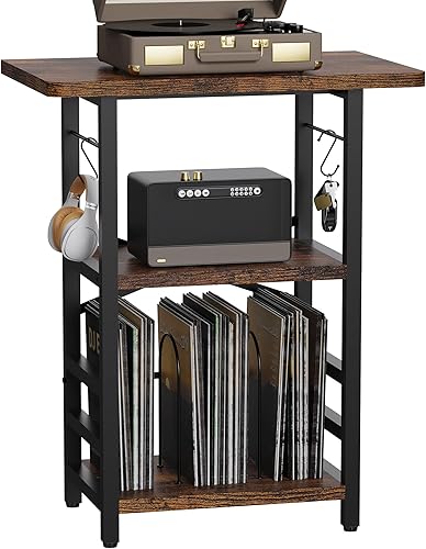 Soporte para tocadiscos con escritorio extendido, mesa grande para tocadiscos con almacenamiento de vinilo, soporte giratorio con soporte para
