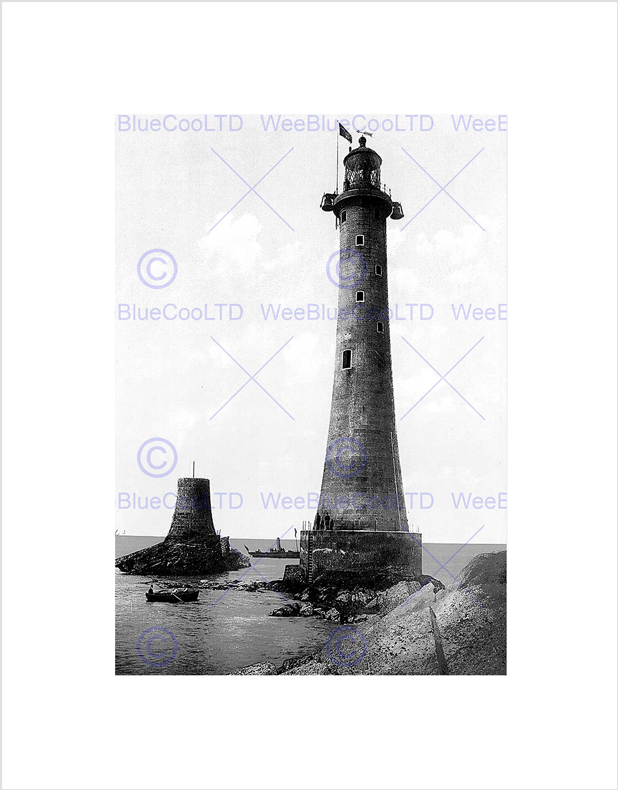 Wee Blue Coo Eddystone Lighthouse Plymouth Vintage History Old BW Wall Art Print