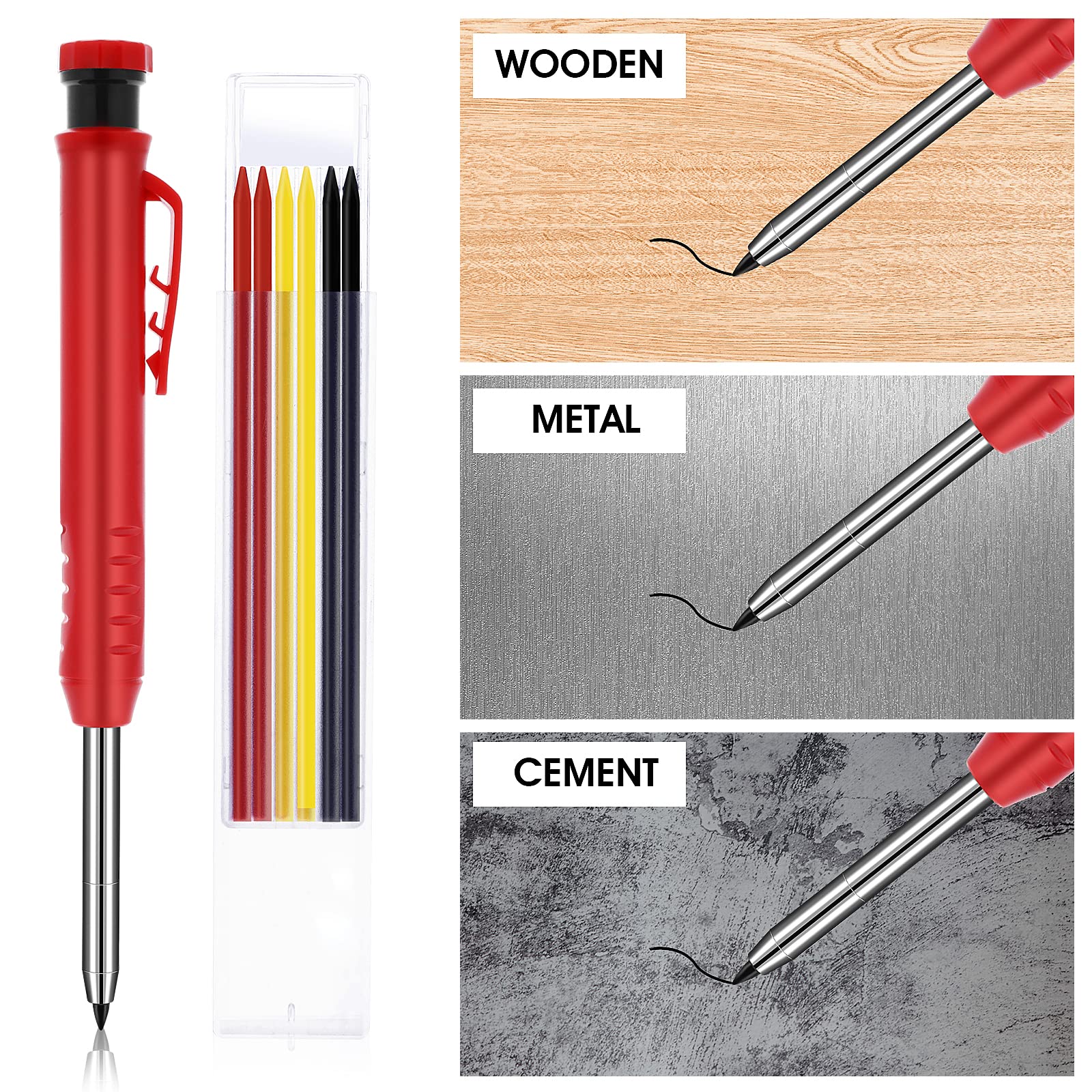 Matita Meccanica Da Falegname Cobee Con Temperamatite - 6 Ricariche 2.8mm, Per Legno E Metalli