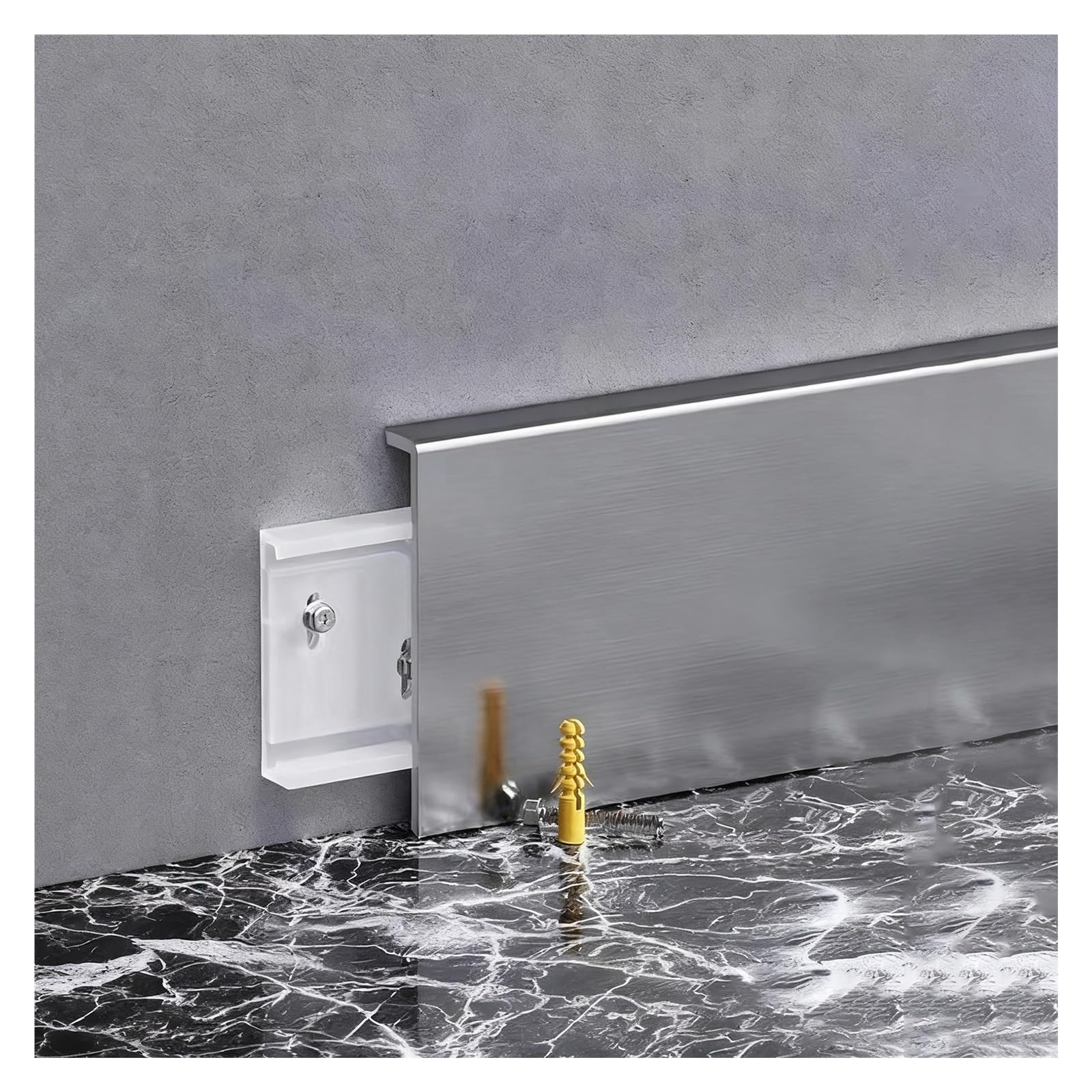 Battiscopa Battiscopa in Argento, Altezza 3, 4, 5, 6, 8, 10, 12, 15 cm, Battiscopa Resistente Ai Graffi E all'Usura, Facile da Installare(L-244cm/96in,H-6cm/2.4in)