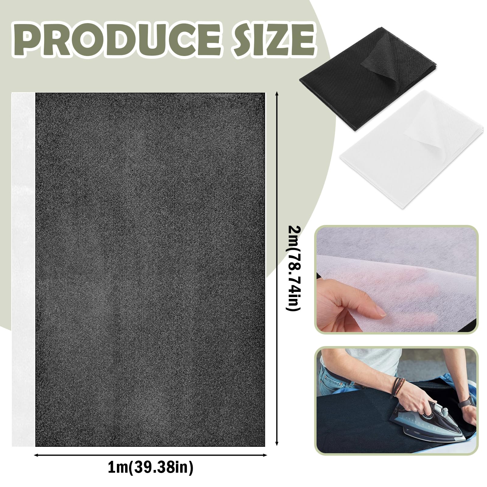 2 Pièces Entoilage Thermocollant 200x100cm Blanc Et Noir 55g/m² - Tissu Fusible Pour Couture Et Renfort