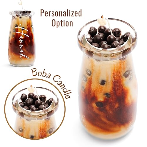 Miniatura 10 de UPFLICK Personalized Boba Candle Birthday Gift Bubble Tea Candle Strong Scent Soy Wax Custom Name Vinyl Text Glass Container Candles for Women,