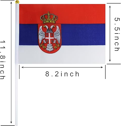 Miniatura 3 de Paquete de 50 mini banderas de mano pequeñas de Serbia, bandera de Serbia, bandera de palo de serbios, banderas nacionales de país, suministros de