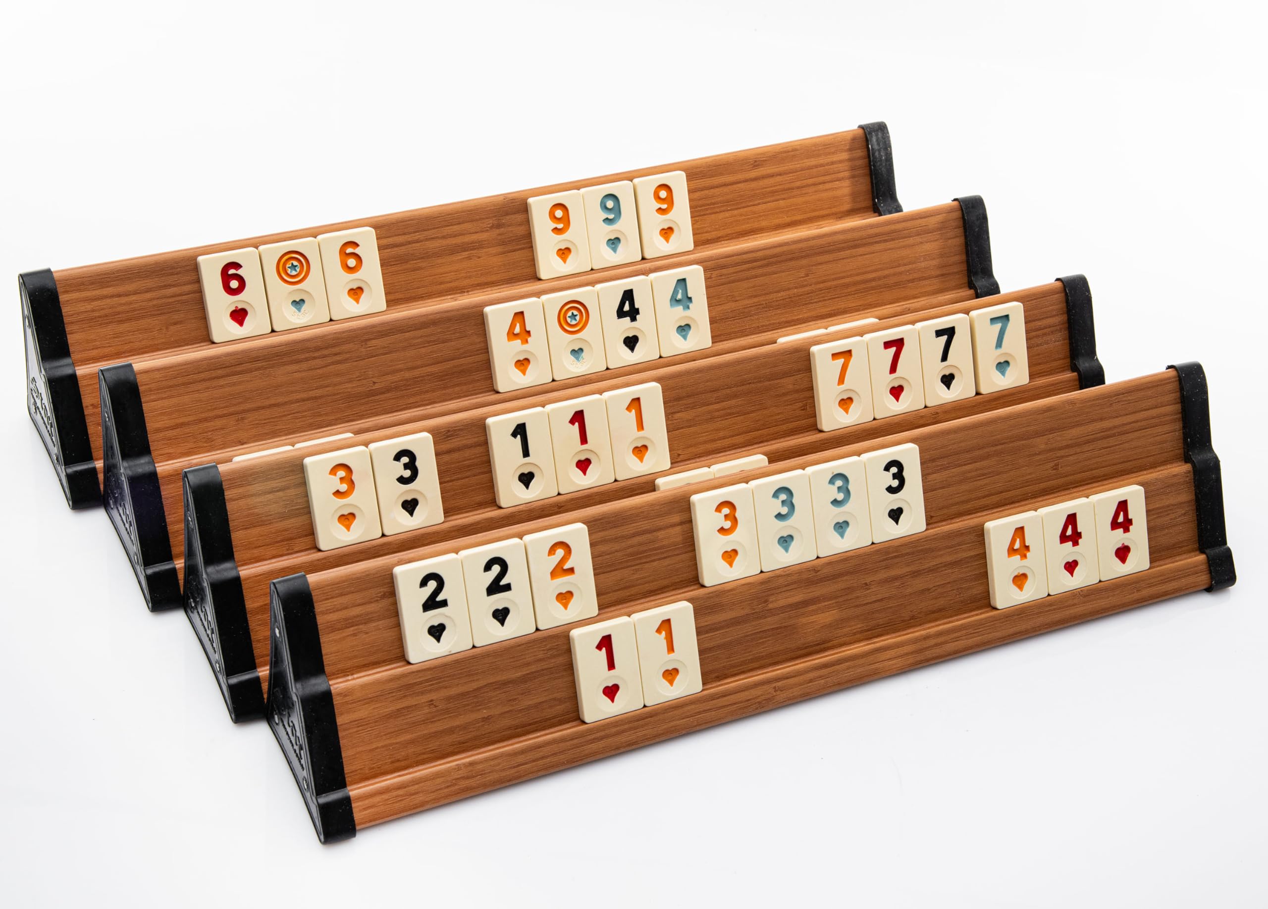 Rummy Spiel Set aus Holz mit Melamin Steinen | Rommé Star Okey Deluxe VIP hell Gesellschaftsspiel Legespiel mit Würfel