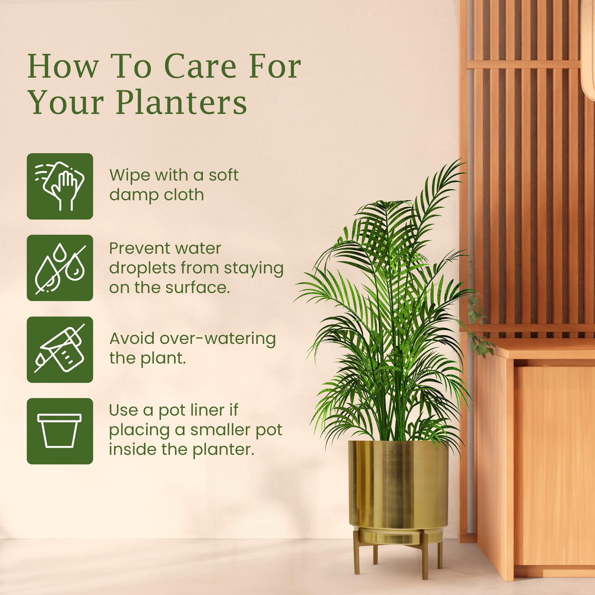 HomeShastra® Ember Gold Metal Planter with Stand | 10 Inch (Height) by 7 Inch (Dia) | Planters for Living Room, Bedroom Dec (Pack of 1) 2