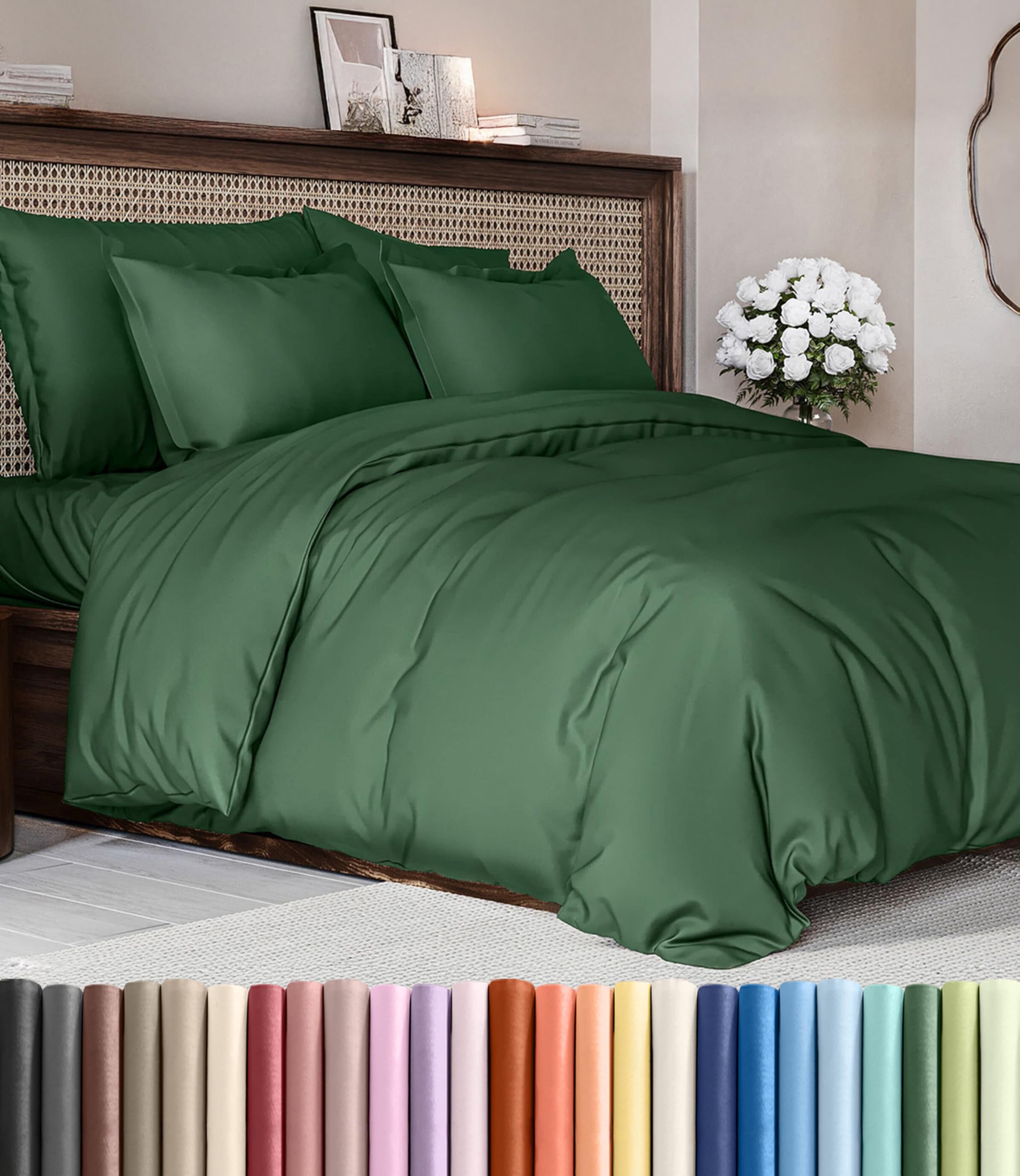 Duvet Cover King Size - 3 Piece with Zipper Closure - Emerald Green