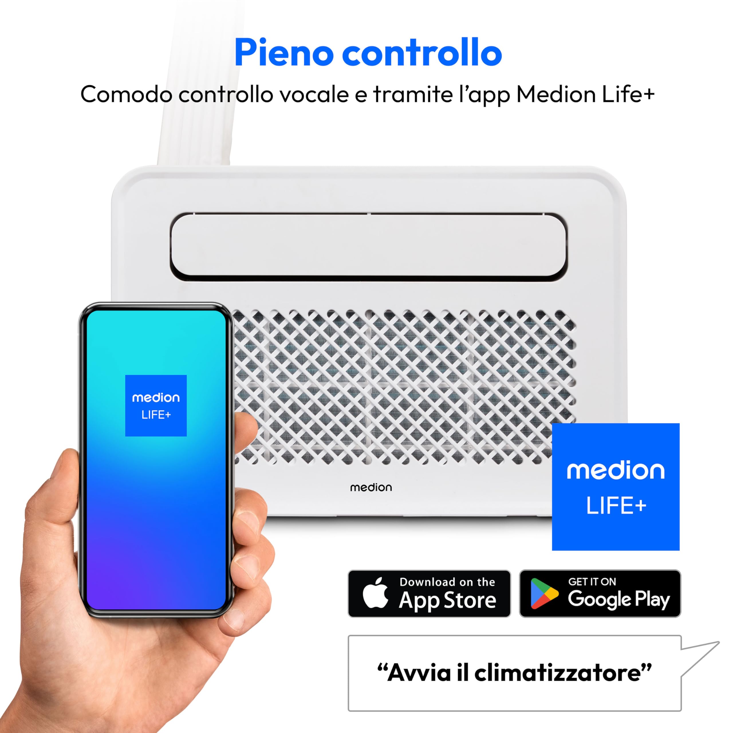 MEDION P502 Condizionatore d'aria split intelligente (per caravan camper campeggio, incluso kit di montaggio, 5000 BTU, raffreddamento deumidificazione e ventilazione, modalità sleep, MD37735)