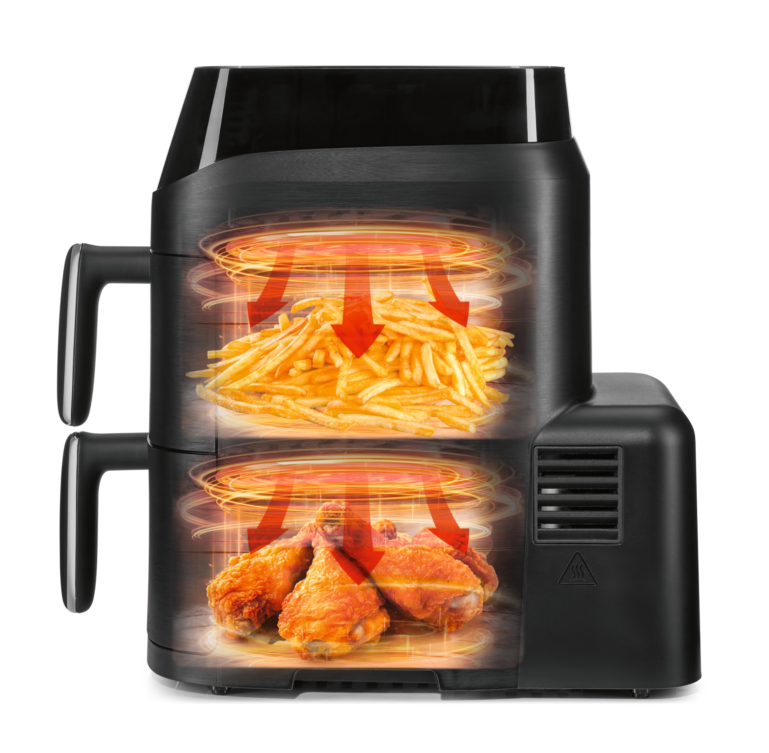 GOURMETmaxx FryUp Pionowa frytkownica na gorące powietrze z podwójną komorą XS, Airfryer z wyświetlaczem dotykowym MultiColour LED, 2 komory, pojemność 5 l (2 x 2,5 l), podwójna komora, 2 poziomy