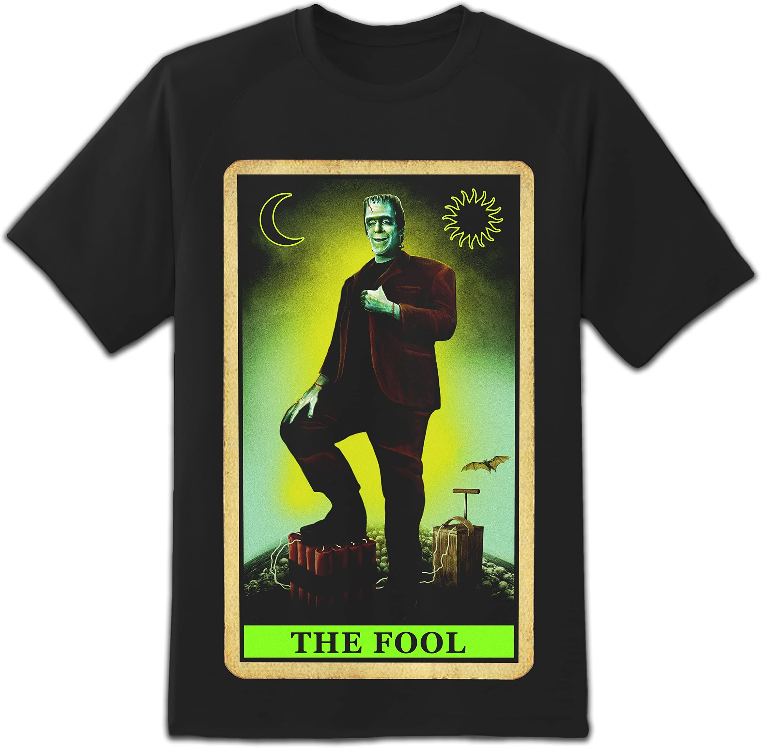 Herman Munster The Fool Tarot Card Men’s T- Shirt, Black, XL