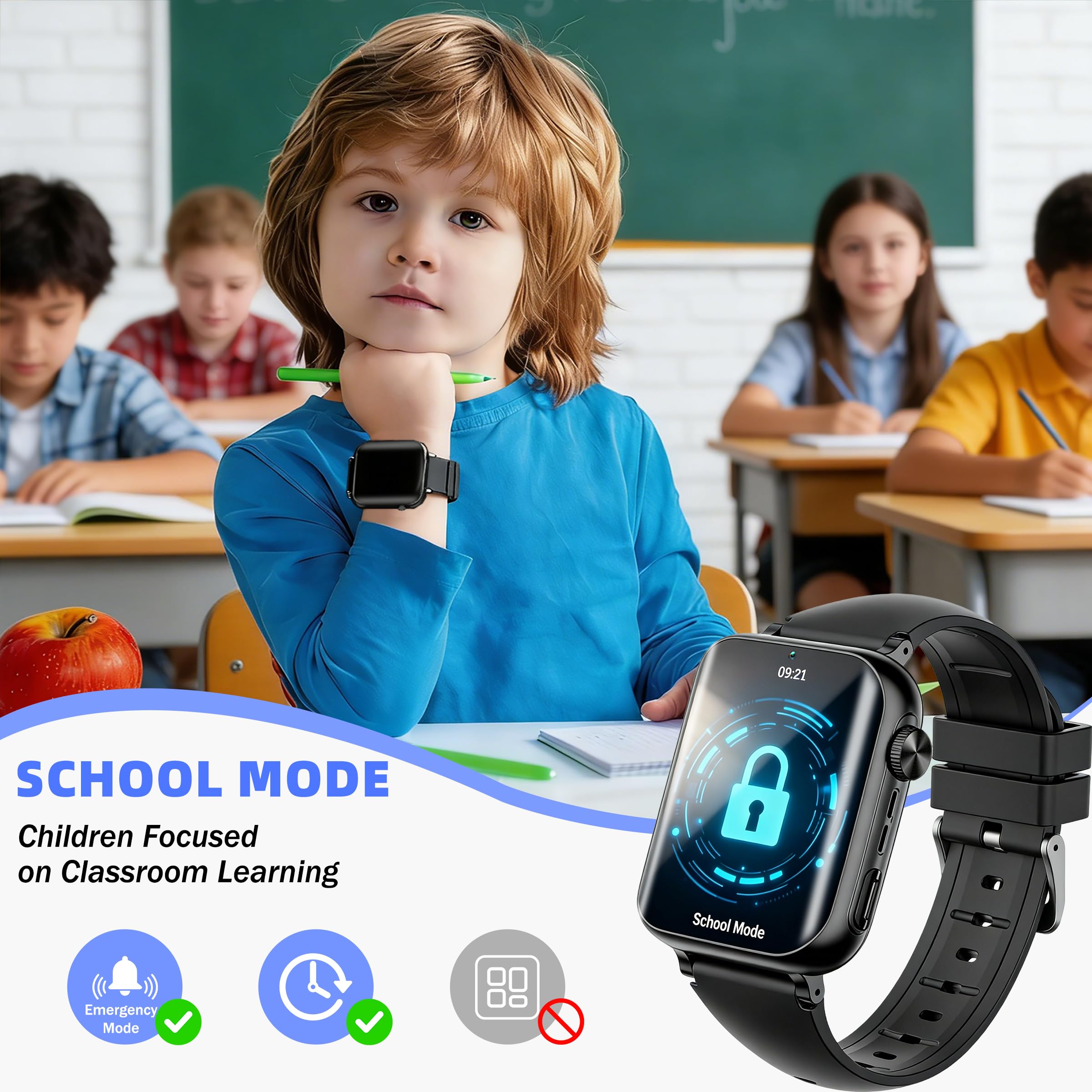 Orologio Smartwatch Bambini, 1.83" Touchscreen, con 4G Telefono/Chat/Video, GPS+LBS+WiFi Posizionamento, SOS, Modalità Scuola, IP68 Impermeabile, Regalo di Compleanno per Bambino (Nero)