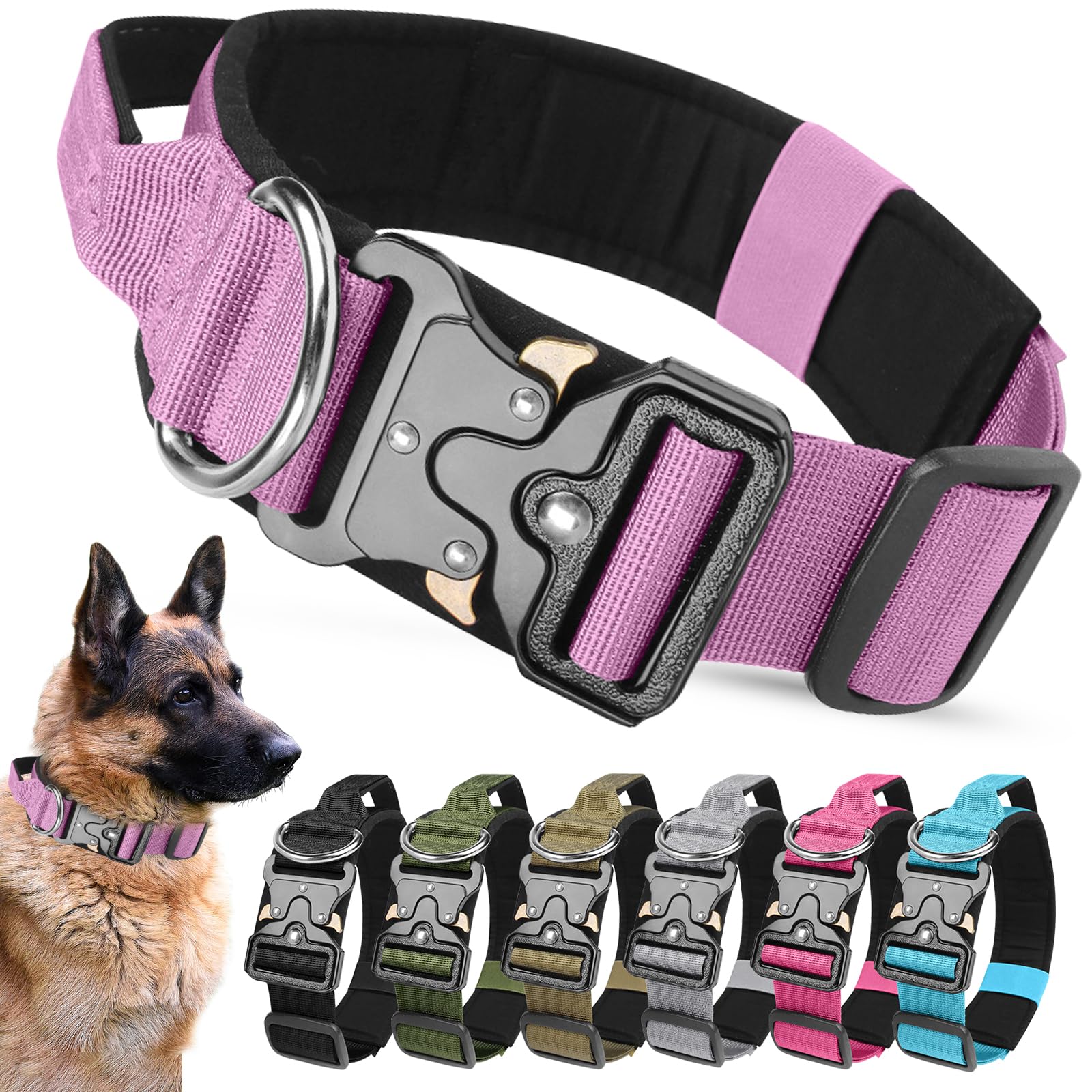 AKOFIC Tactical Dog Collar, Heavy Duty Wide Dog Collar with Handle and Soft Padded