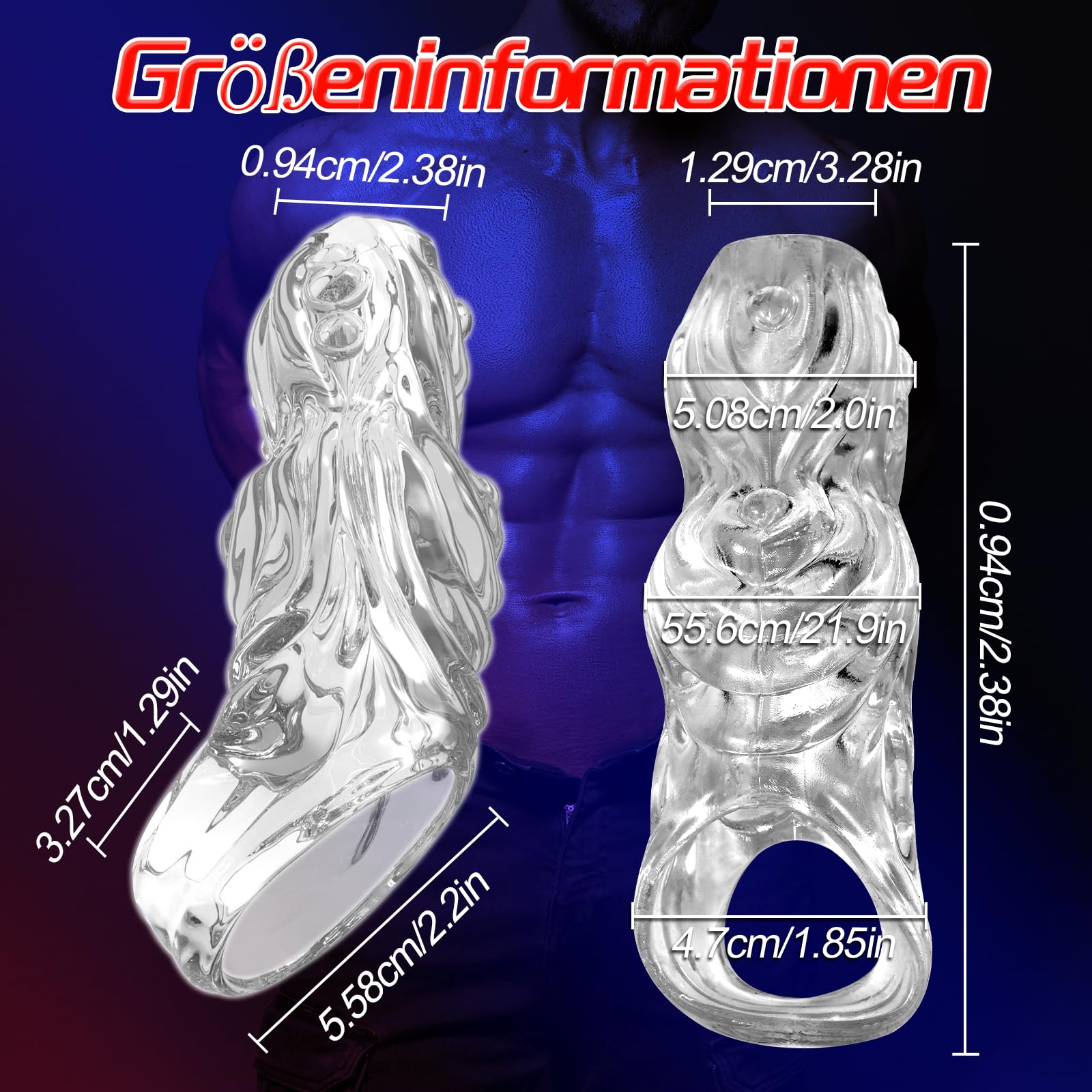 Guaina Fallica in Silicone Testurizzato con Anello Maniche Trasparenti Ultra Morbide e Impermeabili Giocattolo Sessuale Coppie Ingrandimento del Stimolazione (Transparent black)