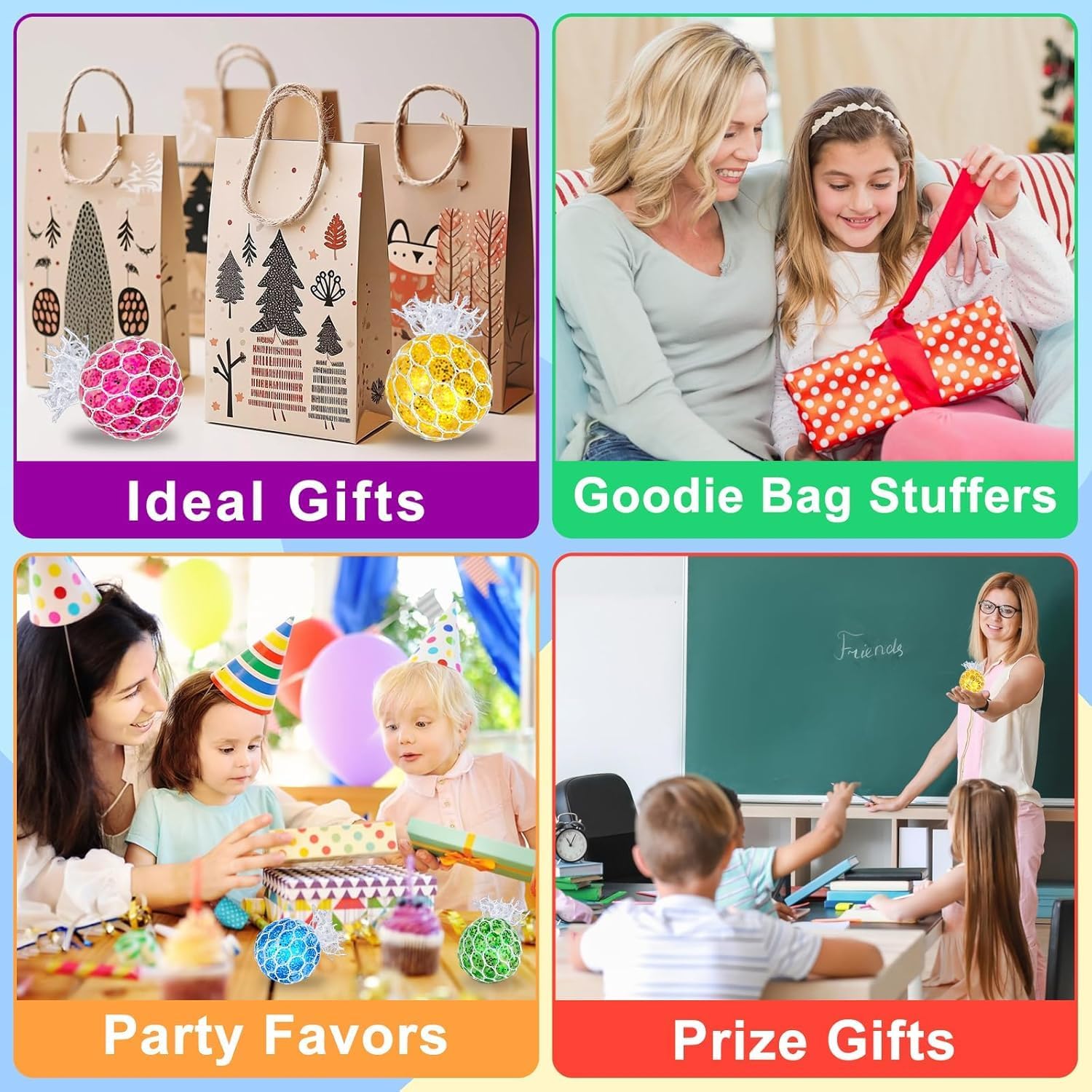 24 Pack Valentines Day Gifts for Kids Teens School, Fidget Stress Balls with Cards Heart Stress Relief Toys Squeeze Balls for Boys Girls Classroom Exchange School Prize Christmas Party Favors Gifts