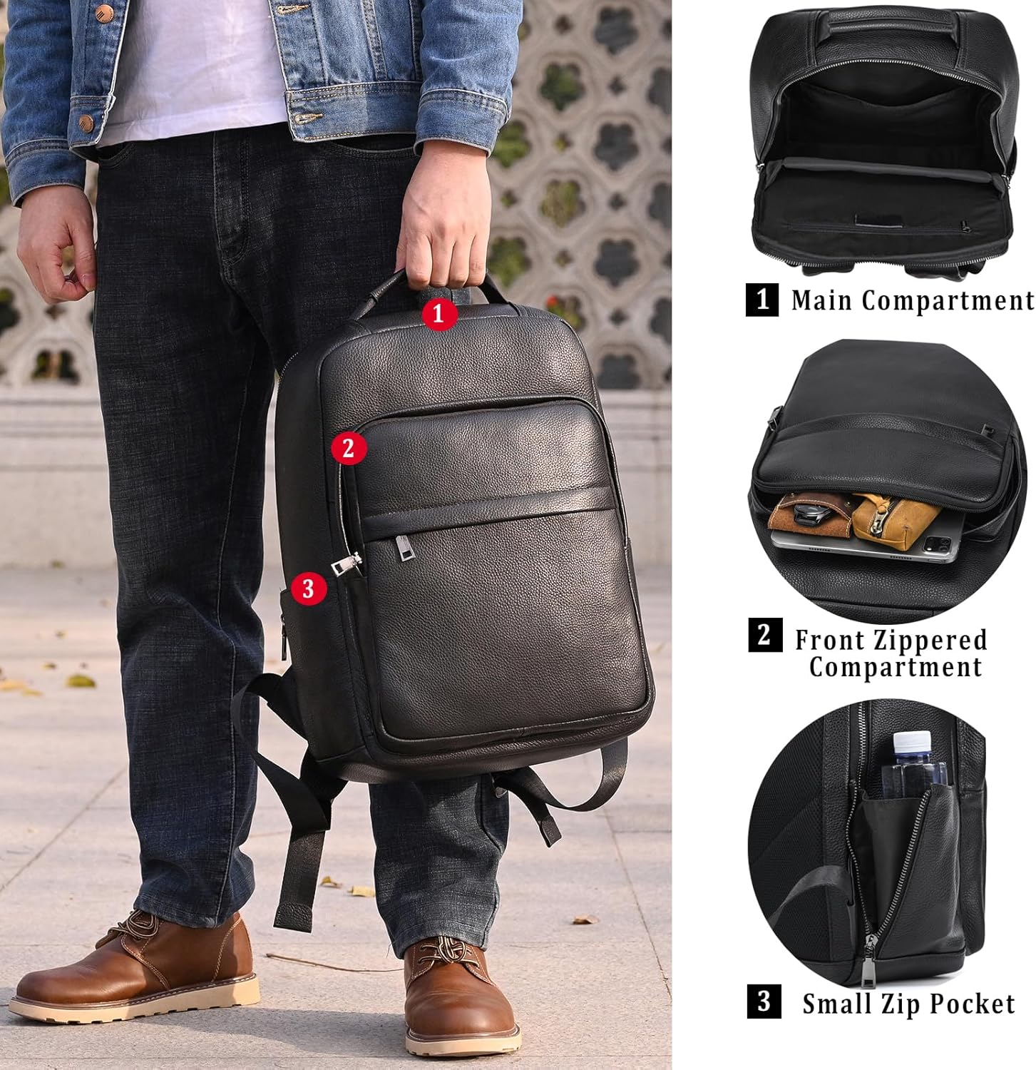 Laptop Leather Travel Backpack For Men Carry On Back Pack For Business Work computer Backpacks Fit 15.6" Laptop