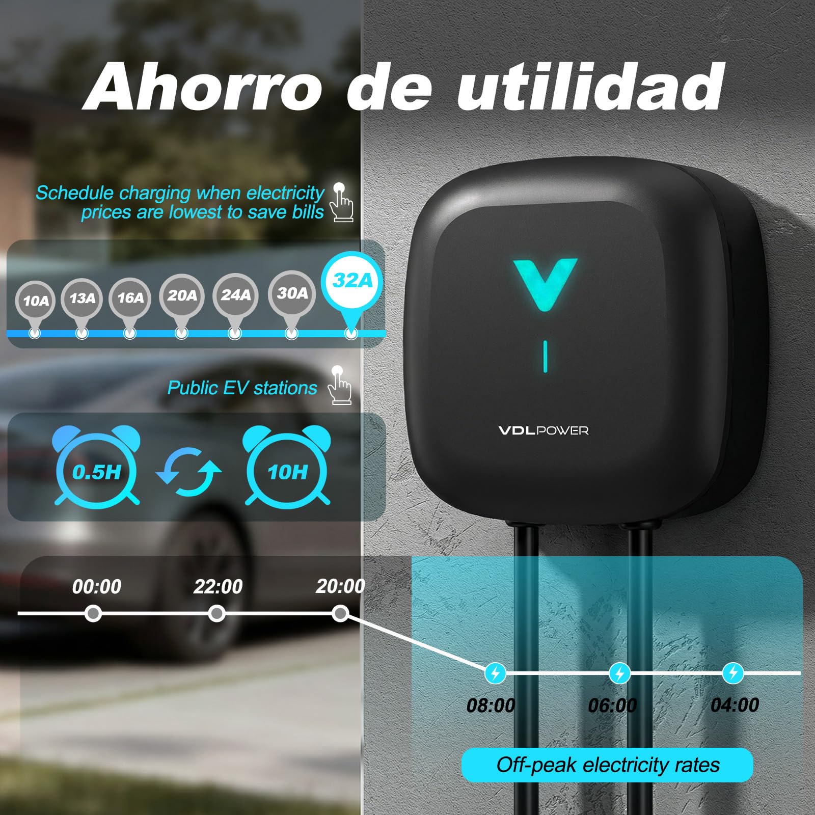 Wallbox 11kW mit APP, Typ 2 Ladekabel, 3-Phasen EV-Ladegerät, 400V 6–16A, 6m Kabel mit Kabelhalter, RCD Typ B & IP67, Ladestation mit WLAN & Bluetooth, für Zuhause für BEV PHEV