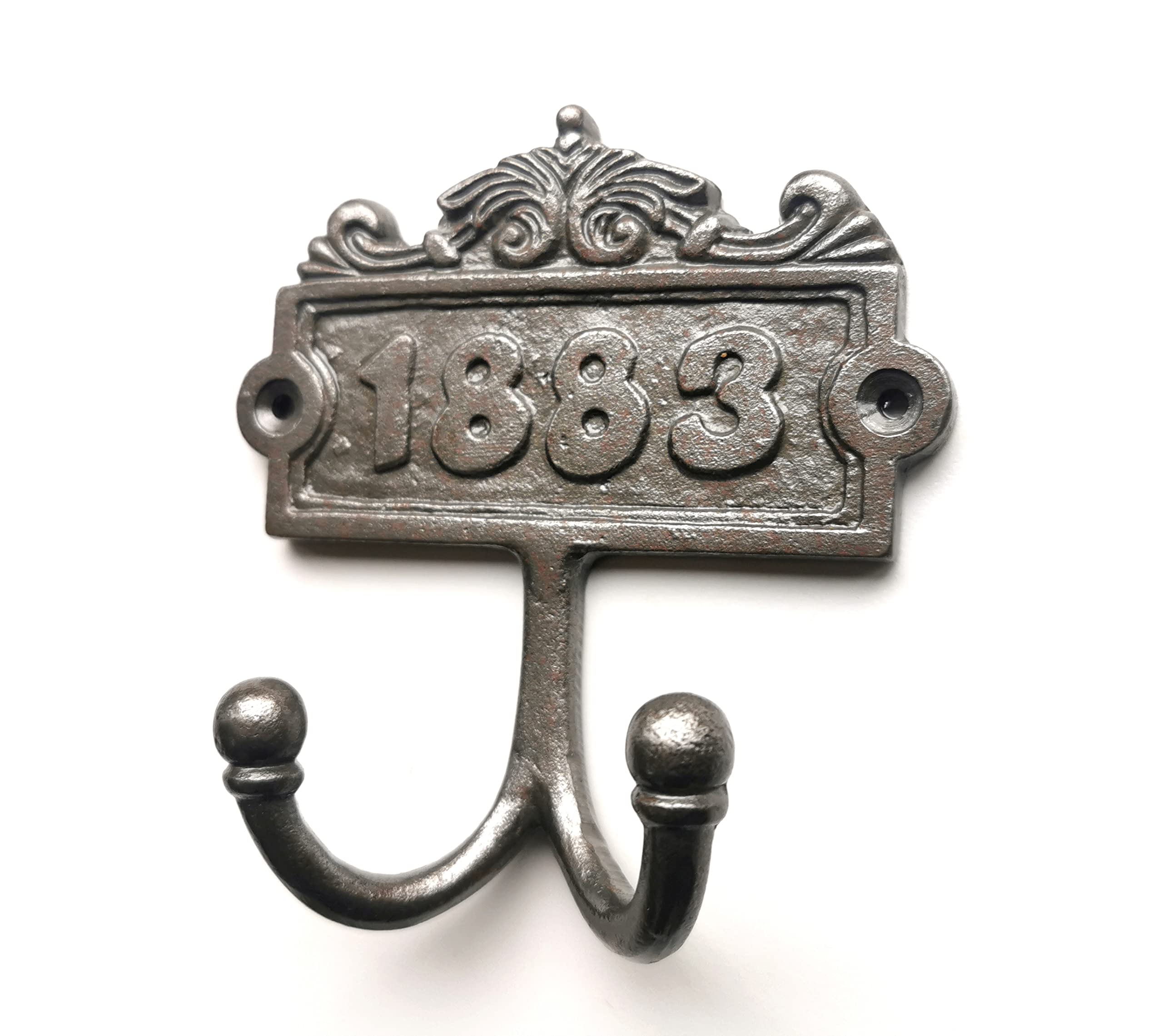 Brass & Metal B&M - Hand Forged Cast Iron 1883 Antique Coat Hook - Double Hook Excellent Finish (Antique Iron)