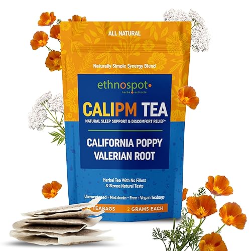CaliPM - Té de hierbas para ayudar al sueño de raíz de valeriana de amapola de California, promueve el sueño profundo y un sueño más largo, reduce