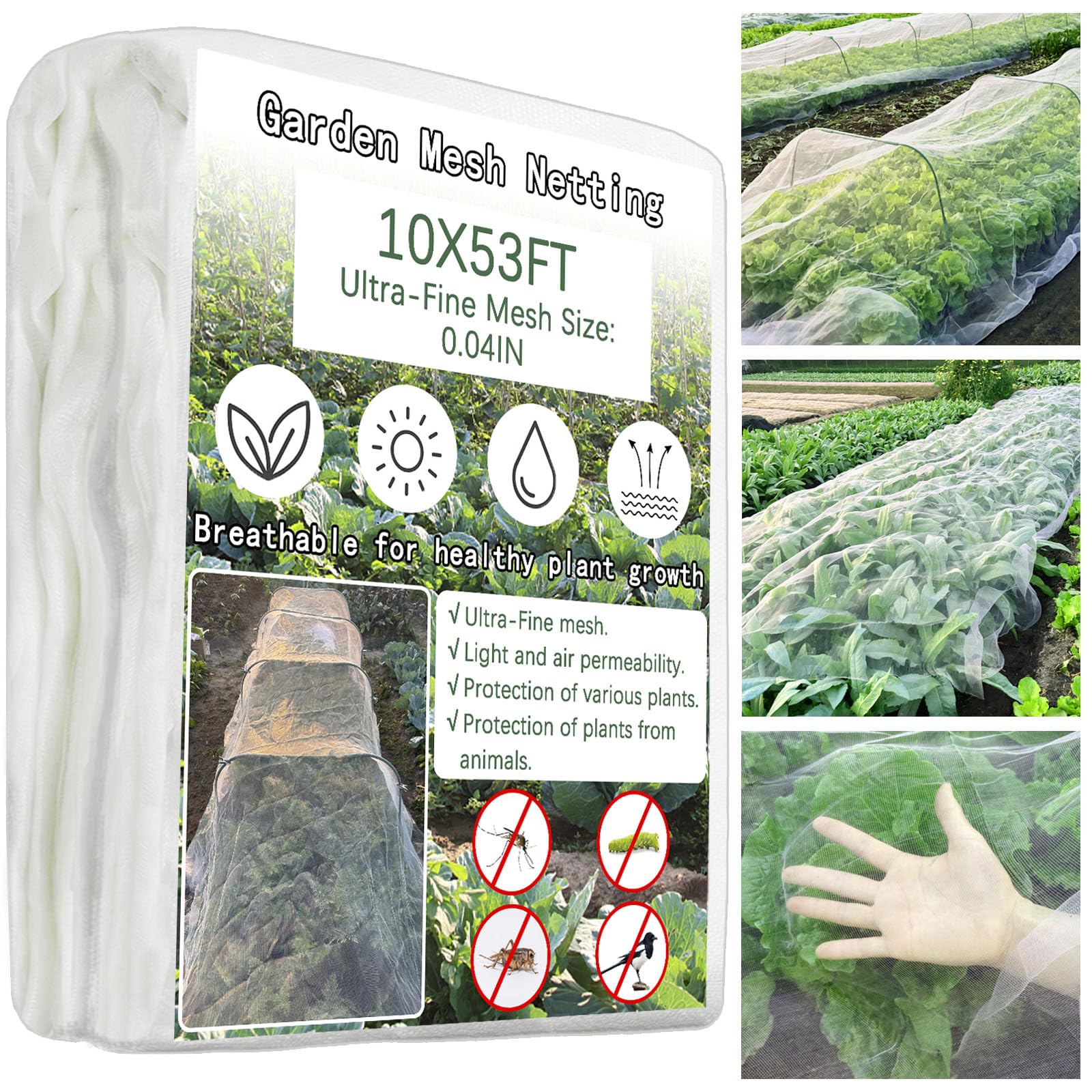 Garden Barrier Netting, Plant Covers 8x24ft Extra Fine Mesh 30% Sun Net Green Sunblock Mesh Shade Protection Netting For Vegetable Fruits Flowers Crops Row Cover Raised Bed Screen Against Birds Animal - View #5
