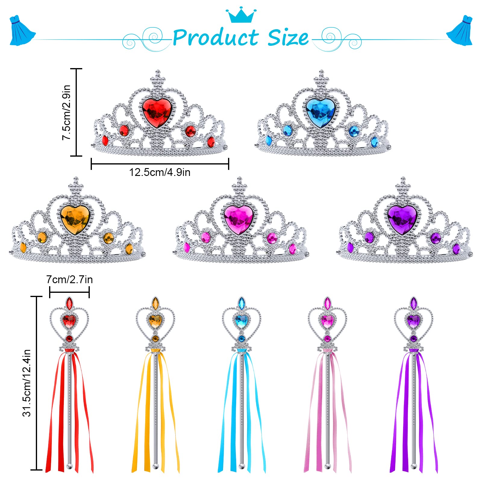 Aomig Accessori Principessa Elsa, 10 Pezzi Accessori per Vestire Principessa con Principessa Corona e Bacchetta Magica Bambina, Accessori Elsa Bambin per Carnival, Festa, Halloween, Cosplay