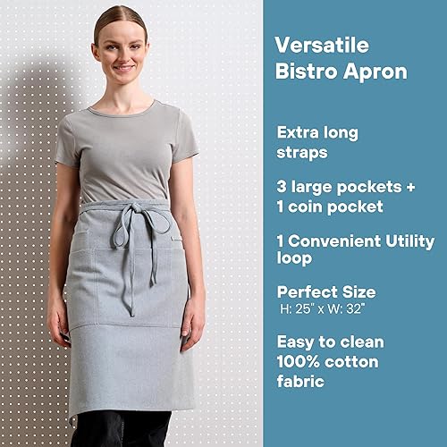 Miniatura 6 de MEEMA Bistro Half Apron for Men & Women  Half Aprons for Women With Pockets  Delantales Para Meseros  Waitress Aprons