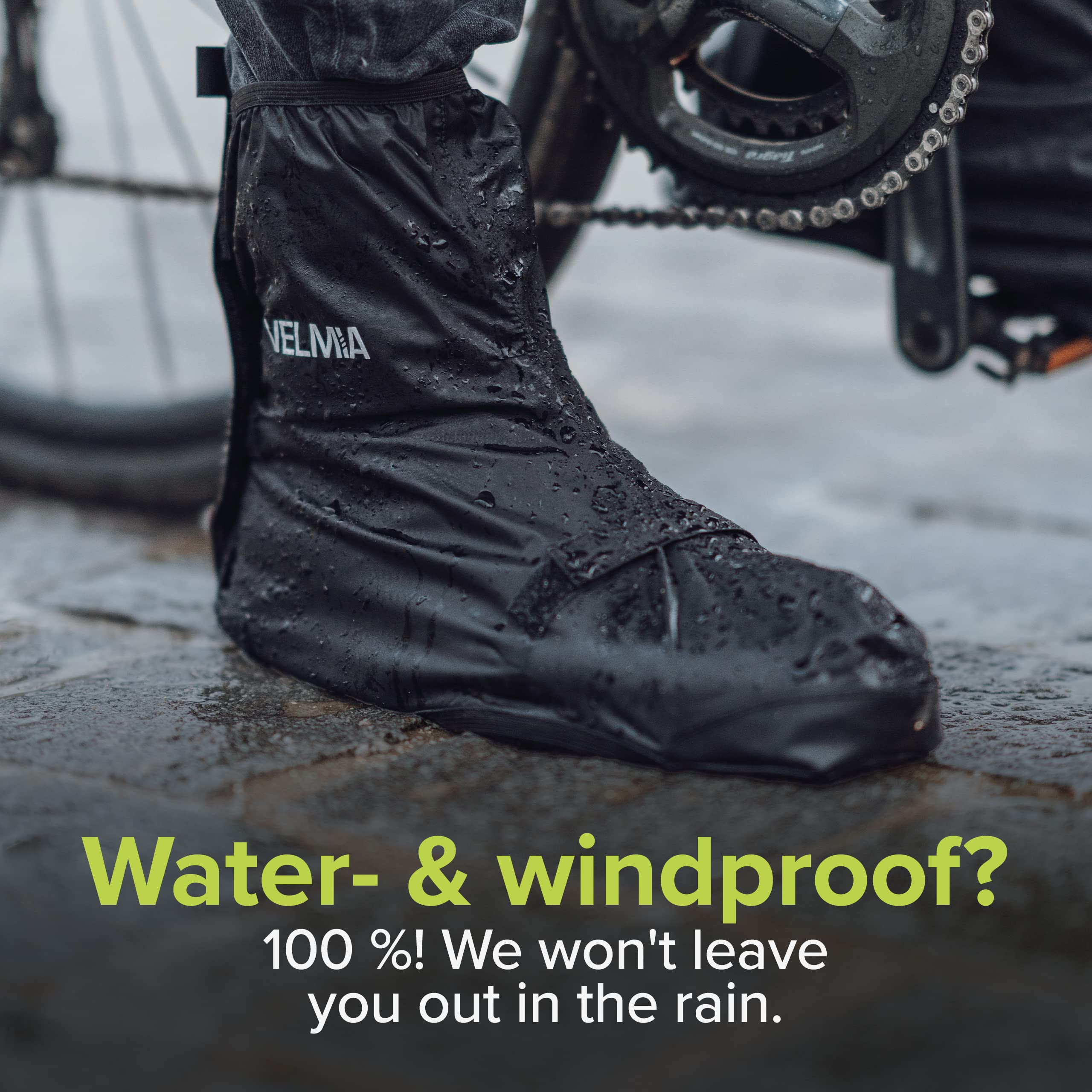 VELMIA Regenschutz Schuhe Fahrrad mit reflektierendem Material & verstärkter Spitze I Schuhüberzieher wasserdicht schwarz Regen Überschuhe Fahrrad