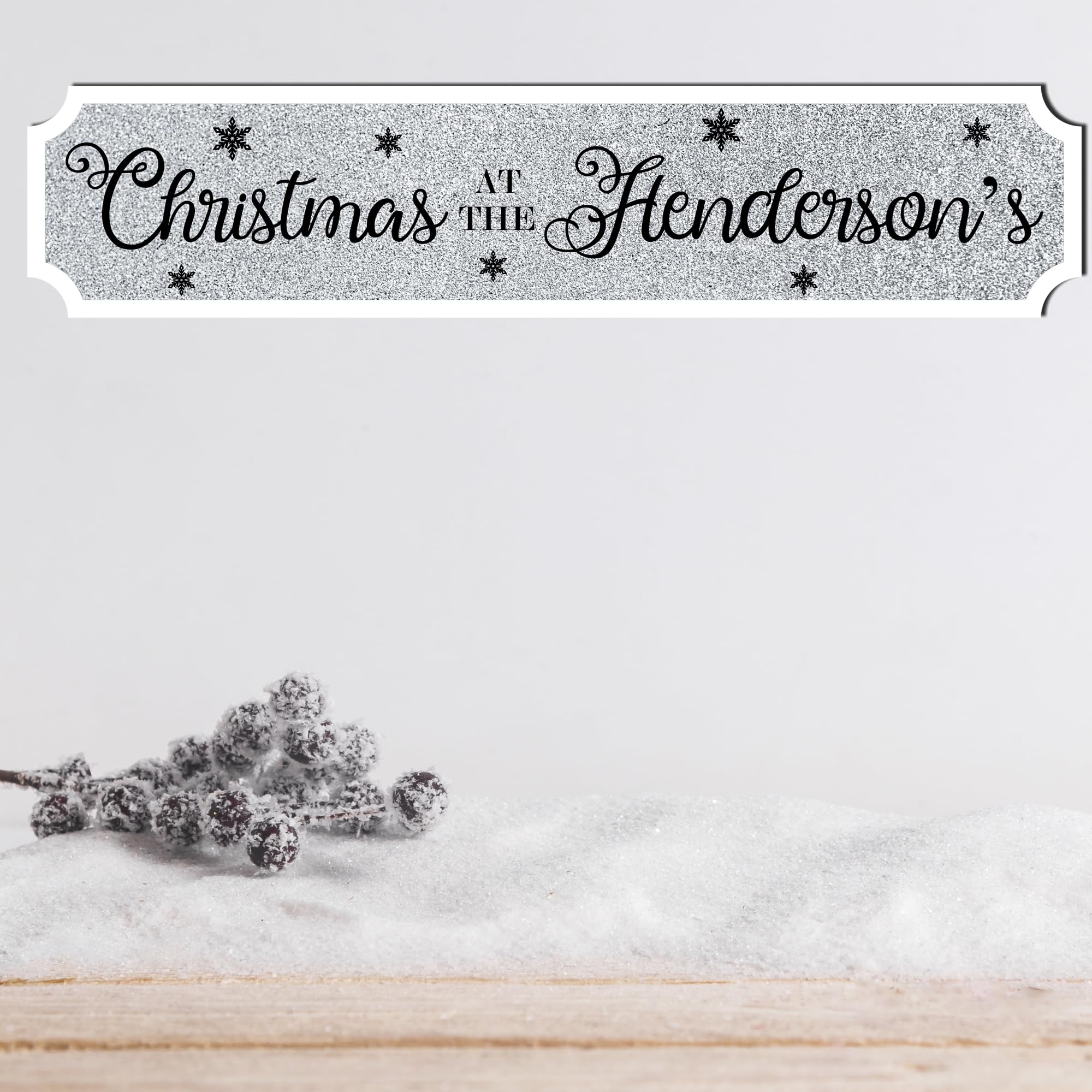 Personalised Christmas At The Family Street Sign - Custom Wooden or Acrylic Holiday Decor - Wall Art - Available in S/M/L (Green & White) (Extra Large 590mm x 130mm, Mdf Wood Indoor Use Only)