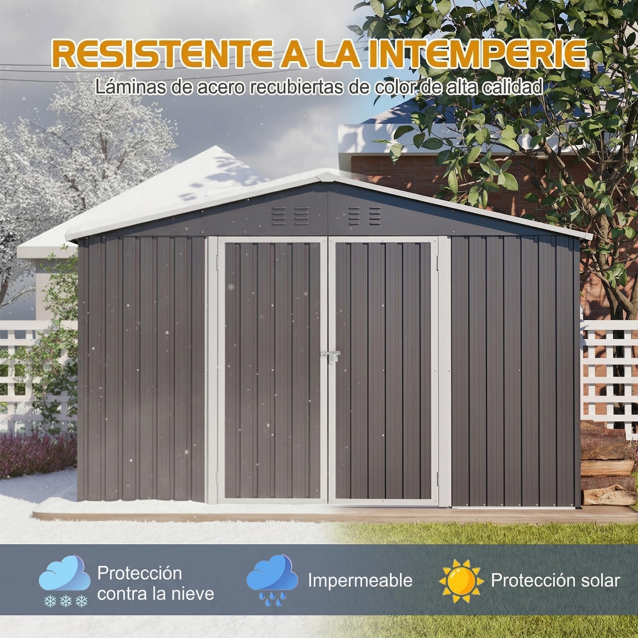 Caseta de Jardín Metálica 300x252x191cm Tejado a Dos Aguas con Marco de Cimentación - Cobertizo Exterior Resistente a la Intemperie para Herramientas Bicicletas Muebles - Antracita 6.91m² — view 7