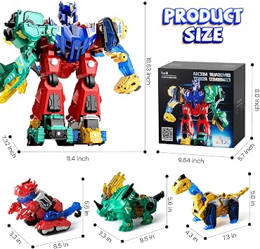 Magnetic Dinosaur Robot & Press and Go Dino Truck Toys Set for Kids, 6-in-1 Magnetic Dino Transforming Robot + Dinosaur Construction Vehicles, STEM Building & Sandbox Play Gift for Boys Age 28
