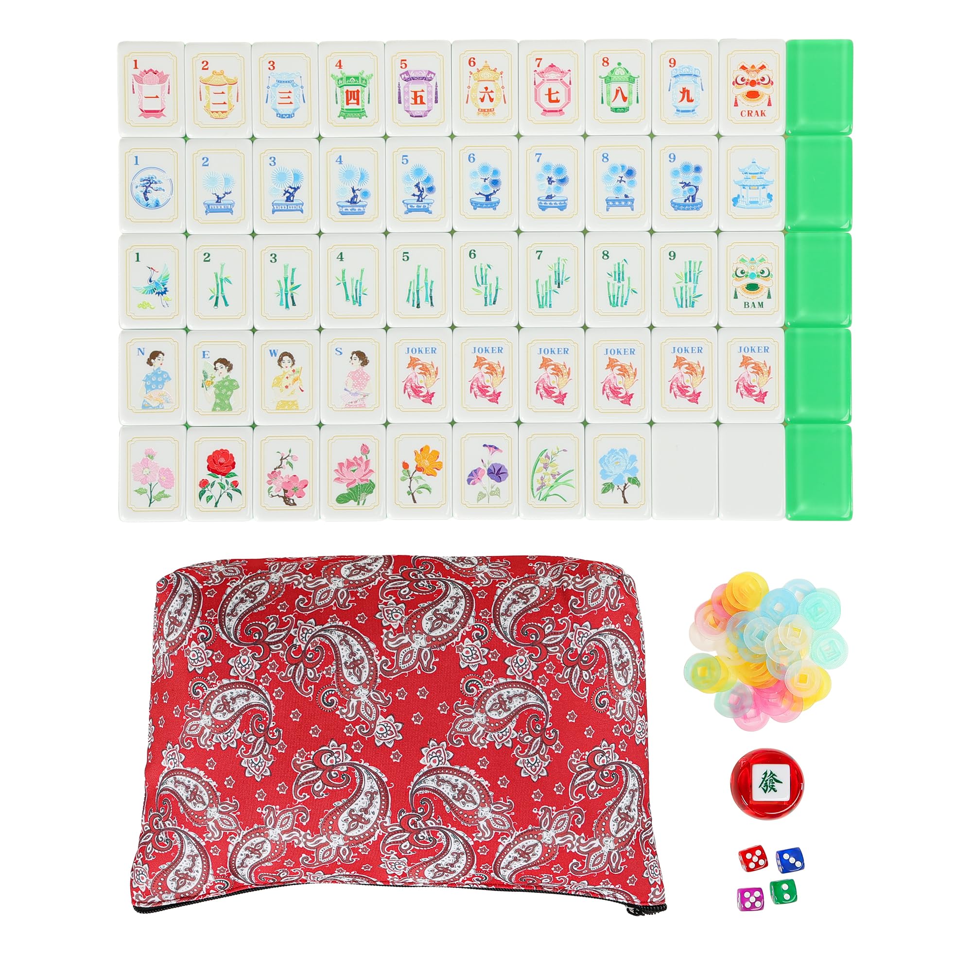 American Mahjong Lot de 160 carreaux acryliques avec sac de