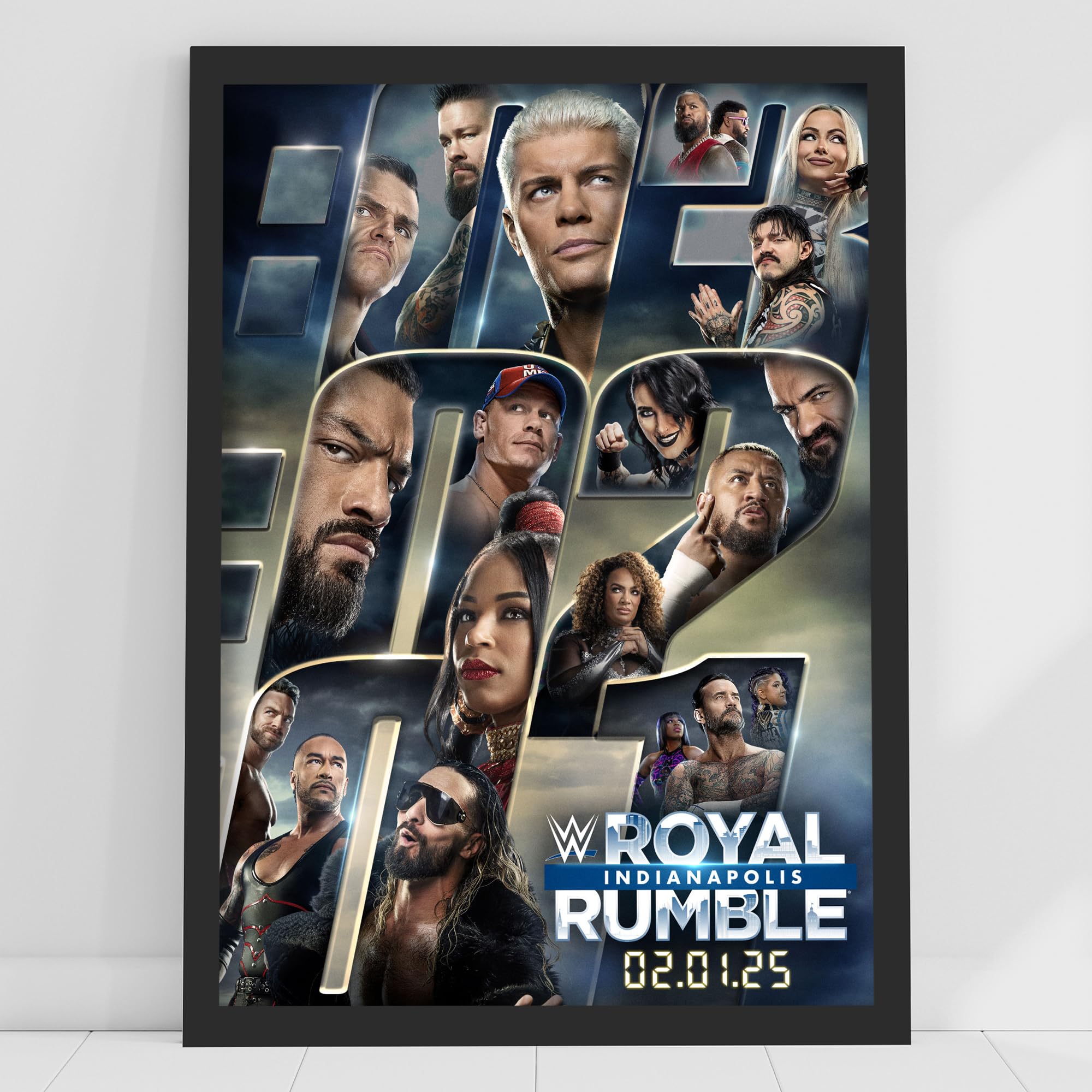 Themed Black Wwe Print - Royal Rumble Indianapolis Poster Wrestling Wall Art (42Cm X 59.4Cm - A2)