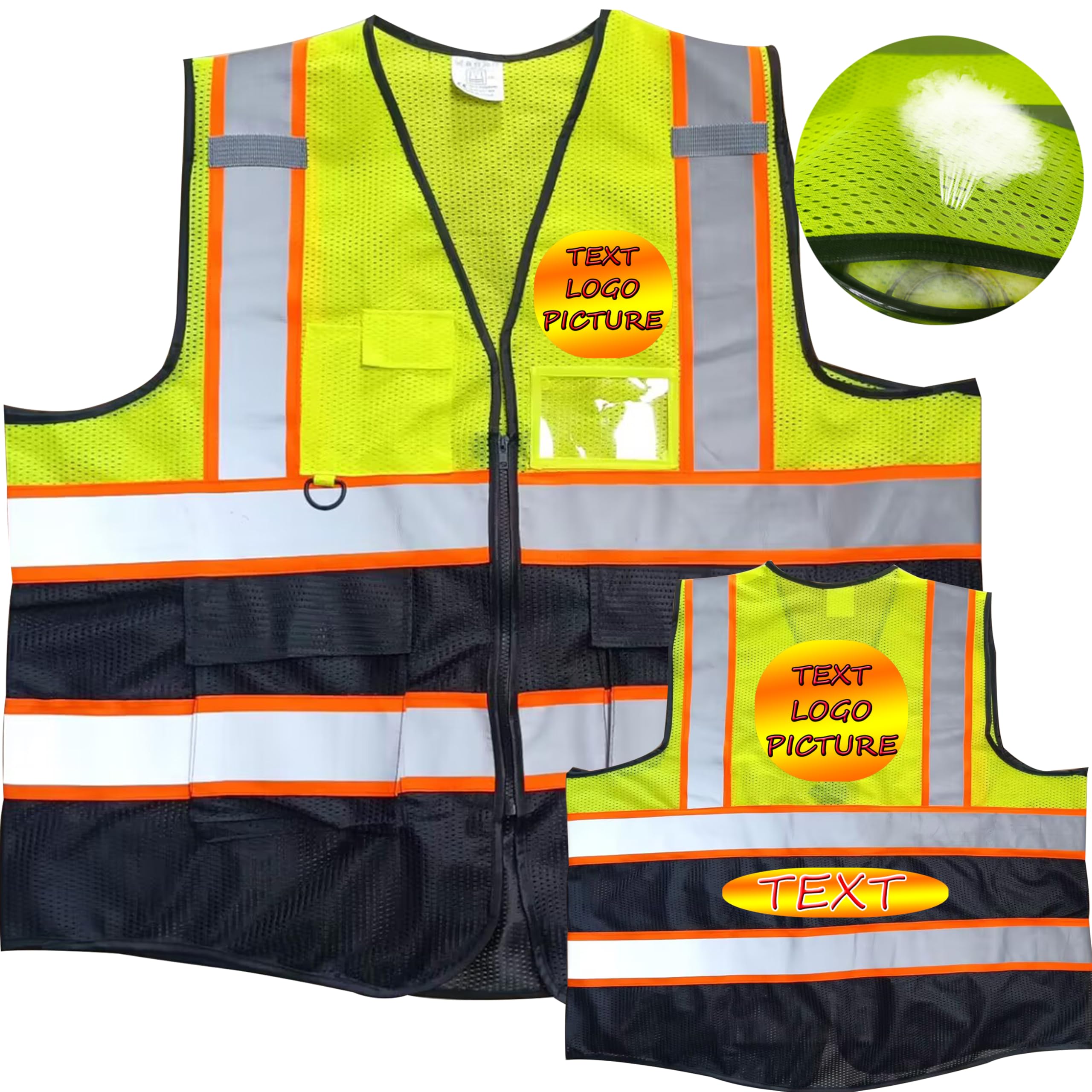 High Visibility Mesh Reflective Safety Vest Custom Your Text on Workwear Vest(Yellow/Black M)