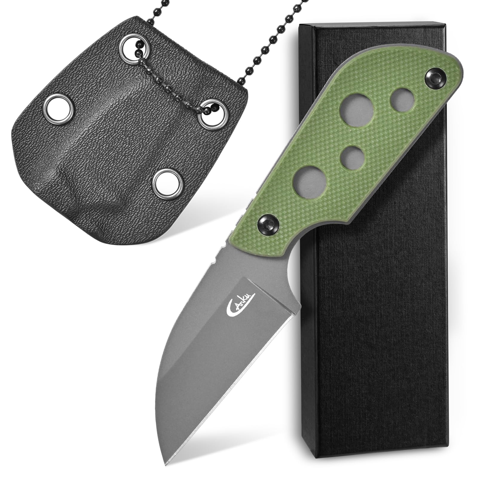 C1297 Fixed Blade Knife,9Cr18Mov Blade G10 Handle EDC Tool Knifes Neck Knife for Outdoor, Camping, Hiking, Fishing,Hunting with kydex Sheath (Army Green)