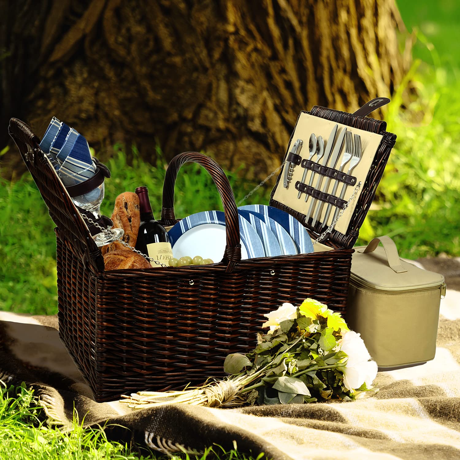 Picnic at Ascot Buckingham Willow Picnic Basket with Service for 4 with