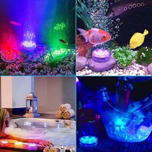 Miniatura 7 de Luces LED sumergibles con control remoto, funciona con pilas, impermeables, para decoración de piscina, bañera de hidromasaje y jarrón (paquete de 4)
