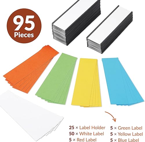 Miniatura 4 de 25 Pack C Channel Magnetic Label Holders 5x1.5 with 50 White Card Inserts, 25 Clear Plastic Protectors and Bonus 20 Colorful Cardstock Inserts in