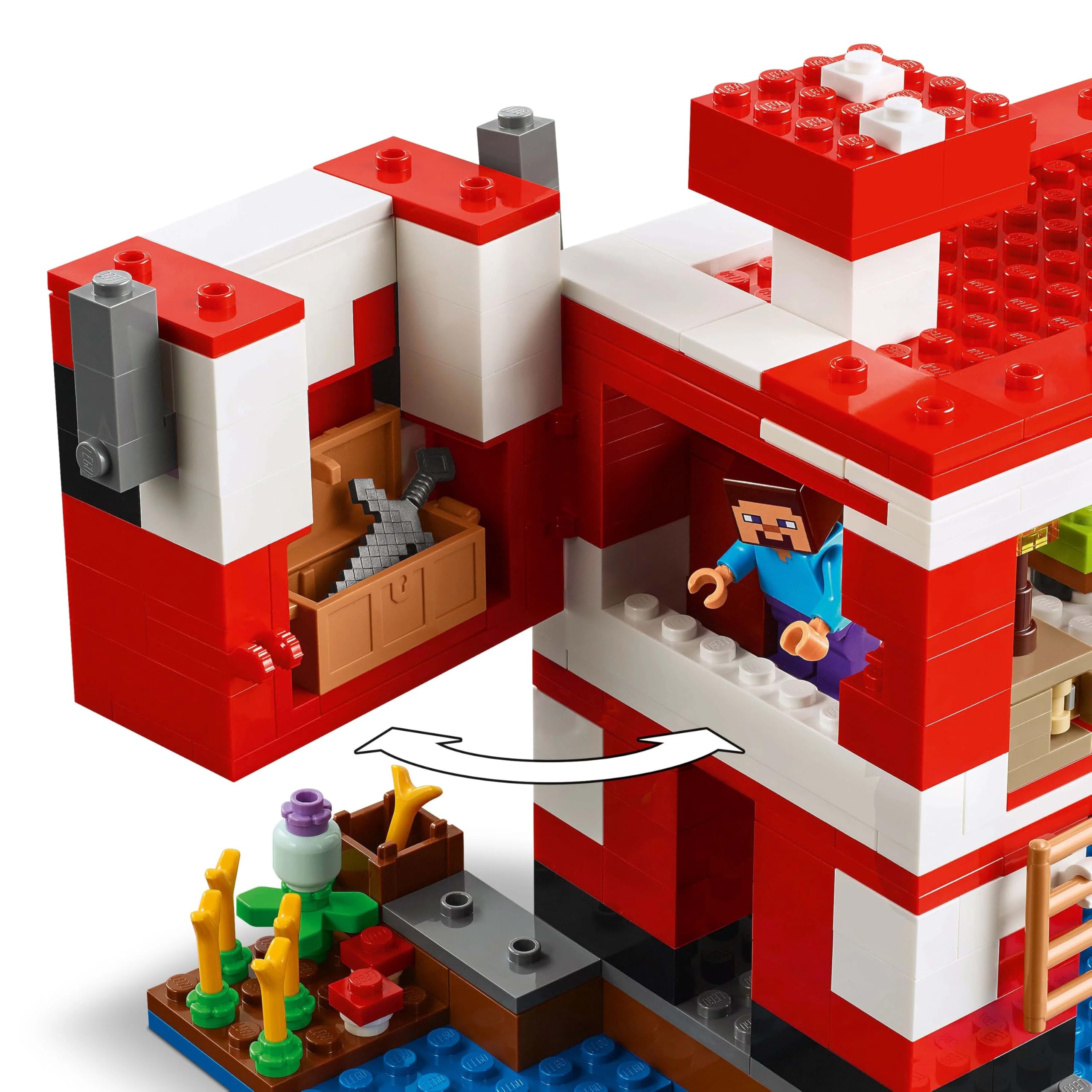 LEGO Minecraft Dom grzybowej krowy 21270 | Zabawka dla 8-latka, domek i figurki mobów, prezent dla gracza w Minecrafta, zestaw klocków dla dzieci, 500 elementów