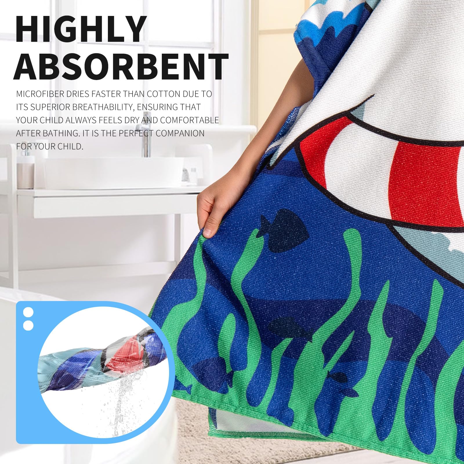 OLAOLA Kids Poncho Towel Hooded Beach Changing Robe Children Absorbent Bath Towels Swimming Wrap for Boys Girls 3-12 Years - Image 3